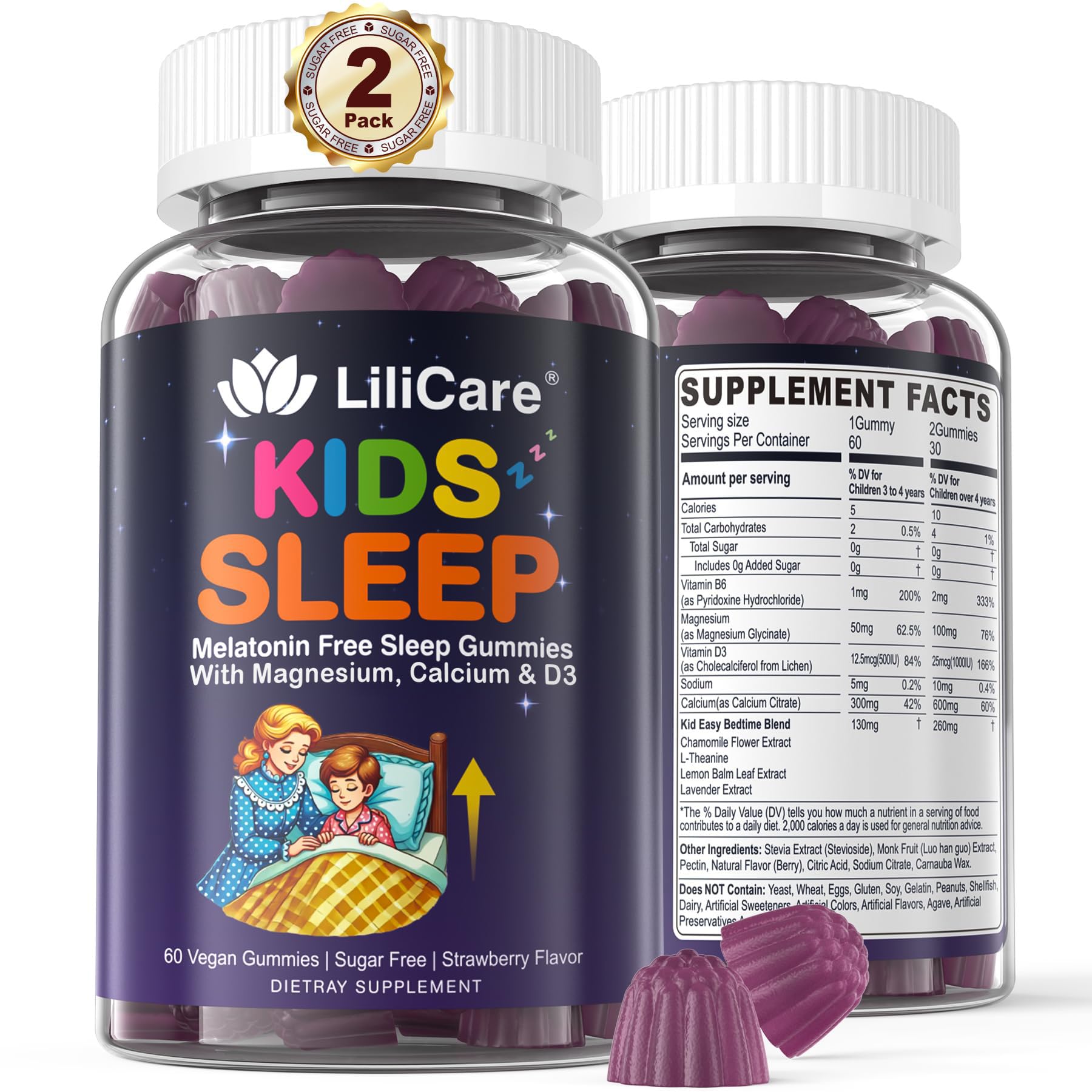 LILICARE Kids Sleep Gummies - Magnesium Glycinate Gummies, Melatonin Free Sleep Aid | Magnesium, Calcium, D3, B6, L Theanine | Kid Melatonin Alternative for Restful Sleep (Pack of 2) LILICAREAu supplements