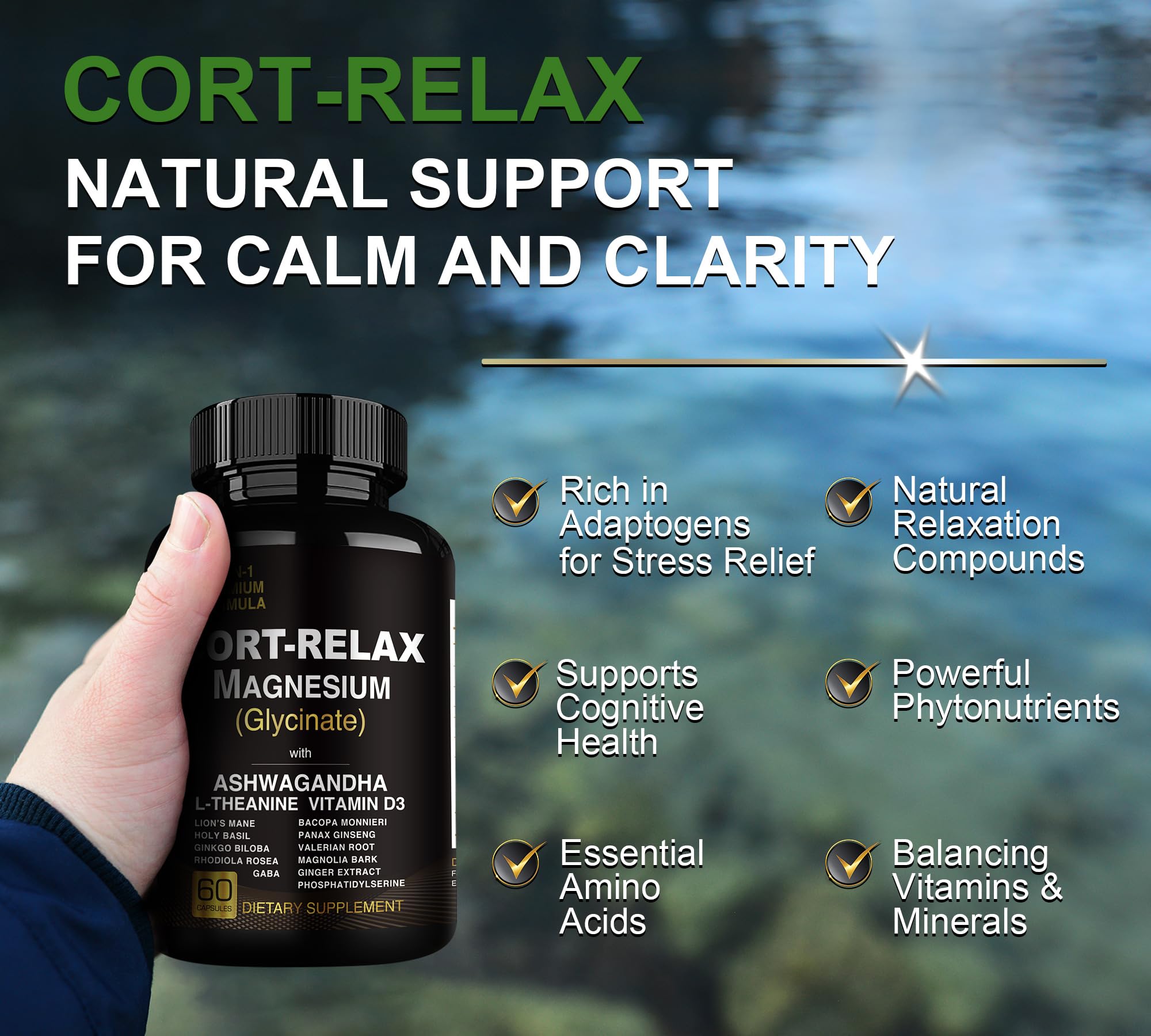 Super Calm Cortisol Supplements for Women & Men with Magnesium Glycinate, Ashwagandha, L-Theanine, Phosphatidylserine, Ginkgo & Lions Mane for Calm, Focus, Mental Clarity, Relaxation, Sleep, Energy DLNIAAu supplements