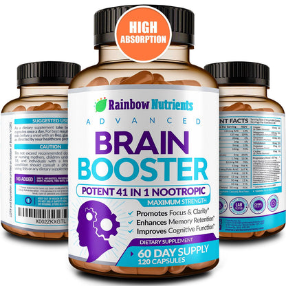 40-in-1 Brain Booster Supplements for Memory, Focus, Clarity, Energy, Performance Rainbow Nutrients, LLCUS supplements