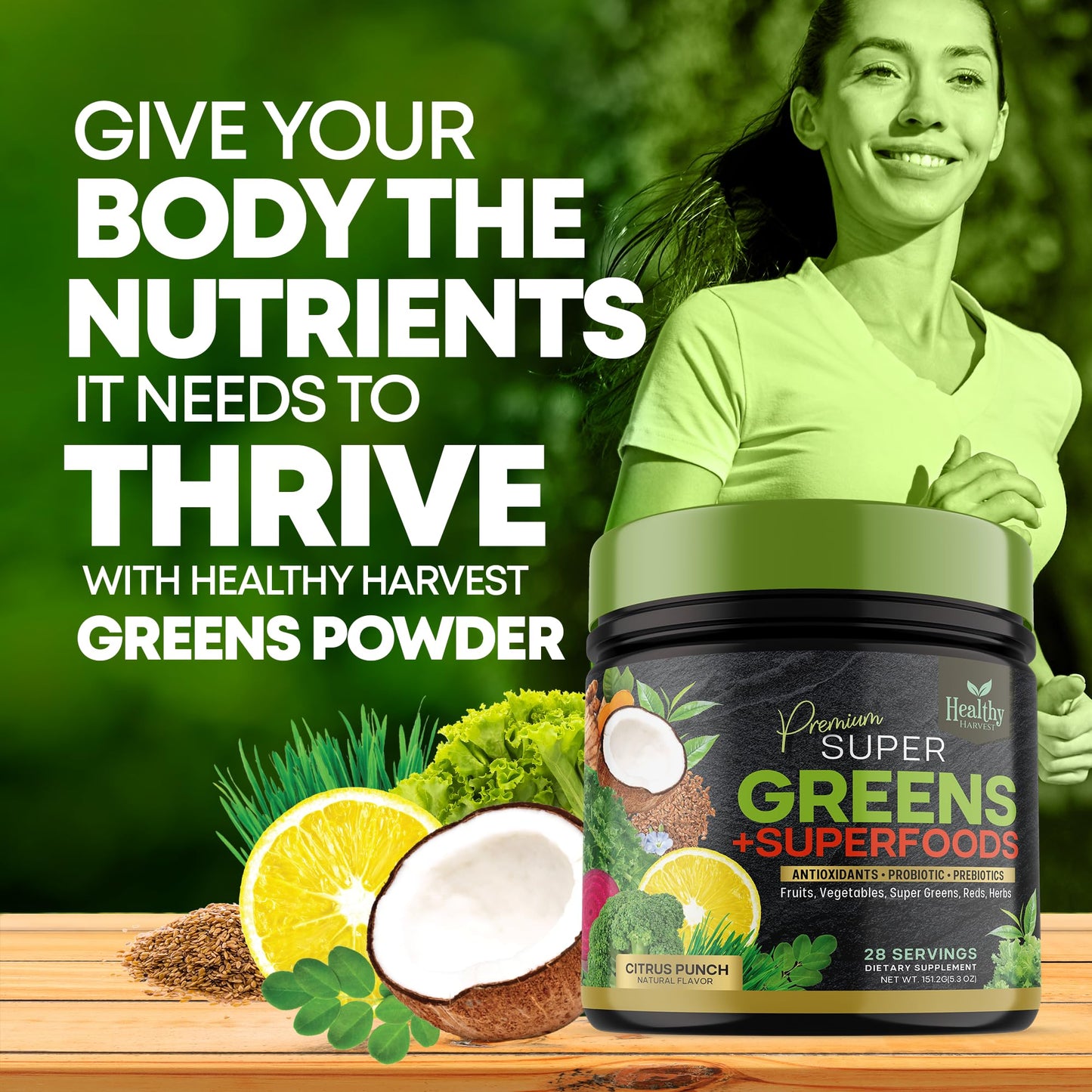 Greens Powder Superfood Supplement - Super Green Reds Smoothie Mix Blend with Spirulina Healthy Harvest NutritionUS supplements
