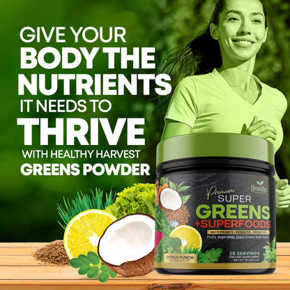 Greens Powder Superfood Supplement - Super Green Reds Smoothie Mix Blend with Spirulina Healthy Harvest NutritionUS supplements