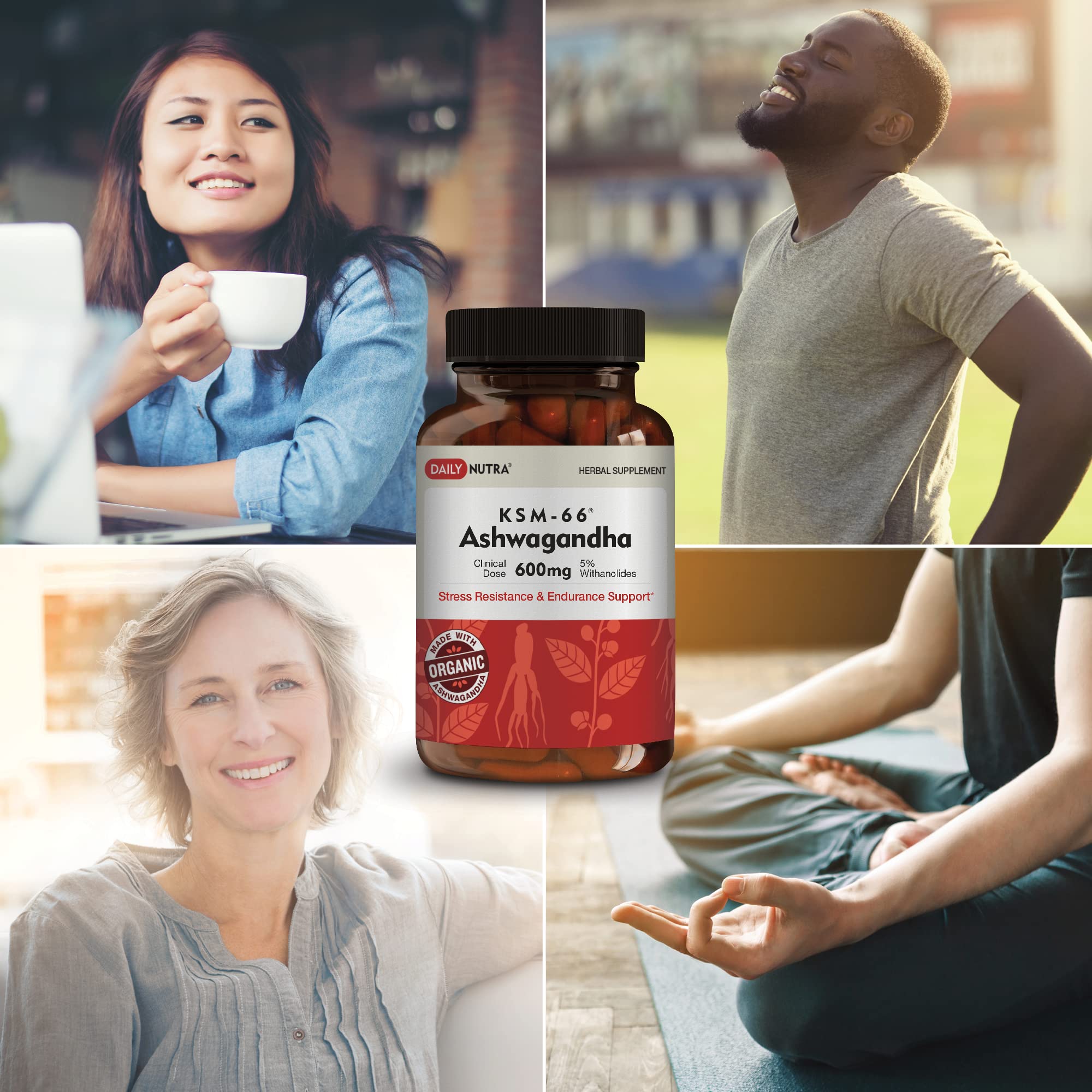 DailyNutra KSM-66 Ashwagandha 600mg Organic Root Extract - High Potency Supplement with 5% Withanolides | Relieves Tiredness, Supports Relaxation, Focus, Energy, & Muscle Growth (90 Capsules) DailyNutraAu supplements