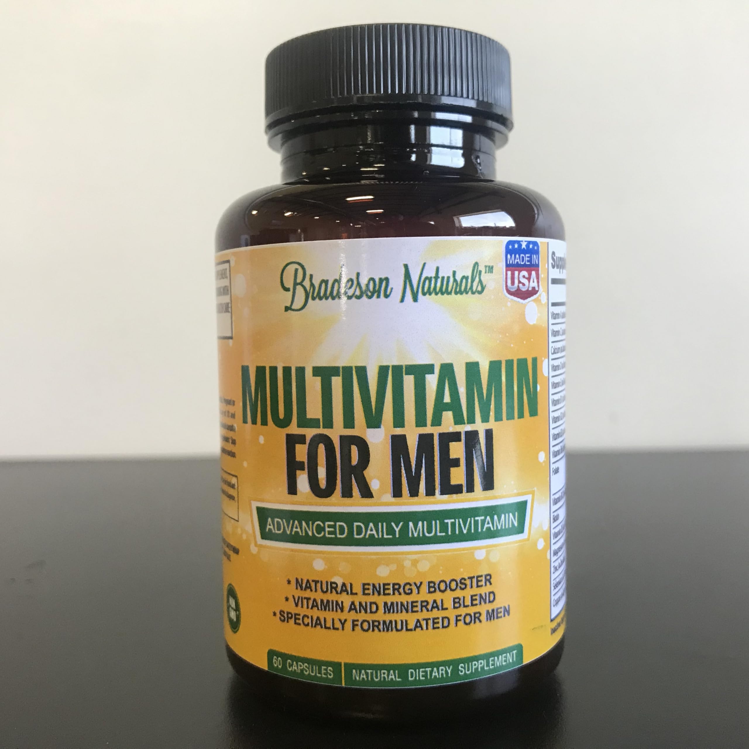Bradeson Naturals Men's Multivitamin Supplement for Energy, Focus and Performance. Mens Vitamins A, C, D, E & B12, Zinc, Calcium, Magnesium & More. Multi Vitamin 60 Capsules Made in The USA Bradeson NaturalsAu supplements