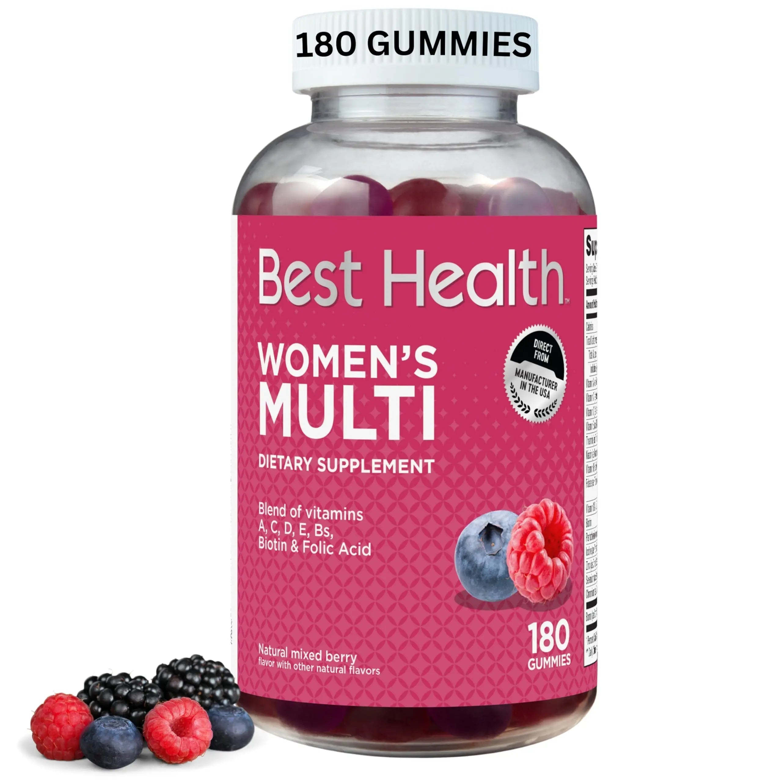 Best Health Women’s Multivitamin Gummies, Multivitamin for Women with Biotin, Folic Acid, Vitamins A,C,D,E,Natural Mixed Berry Flavor (180ct) Best HealthAu supplements