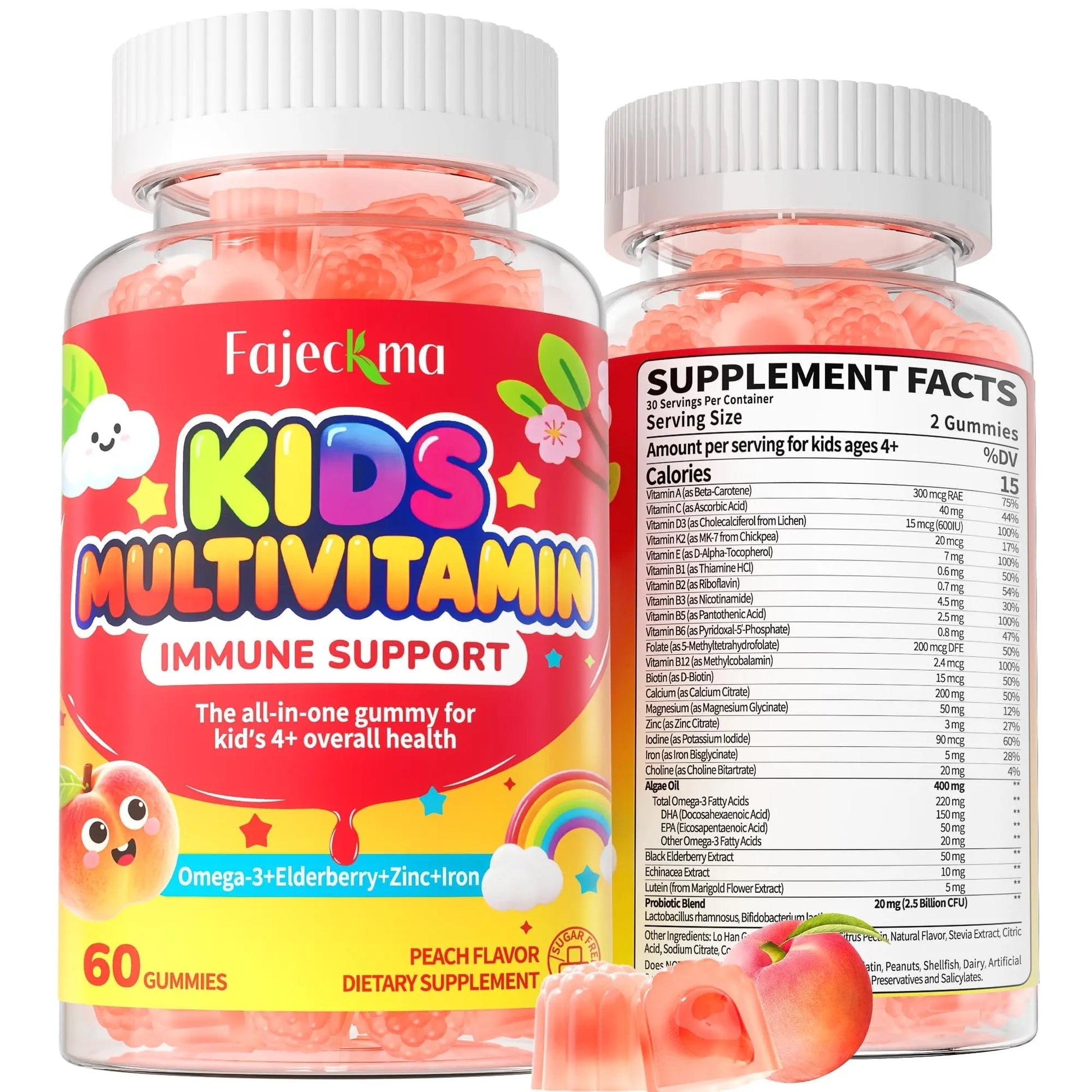 Fajeckma Organic Kids Multivitamin Gummies: Sugar Free Multi Vitamin Gummy with Vitamins D3 Iron Omega Probiotic Elderberry Calcium Zinc Dha FajeckmaAu supplements