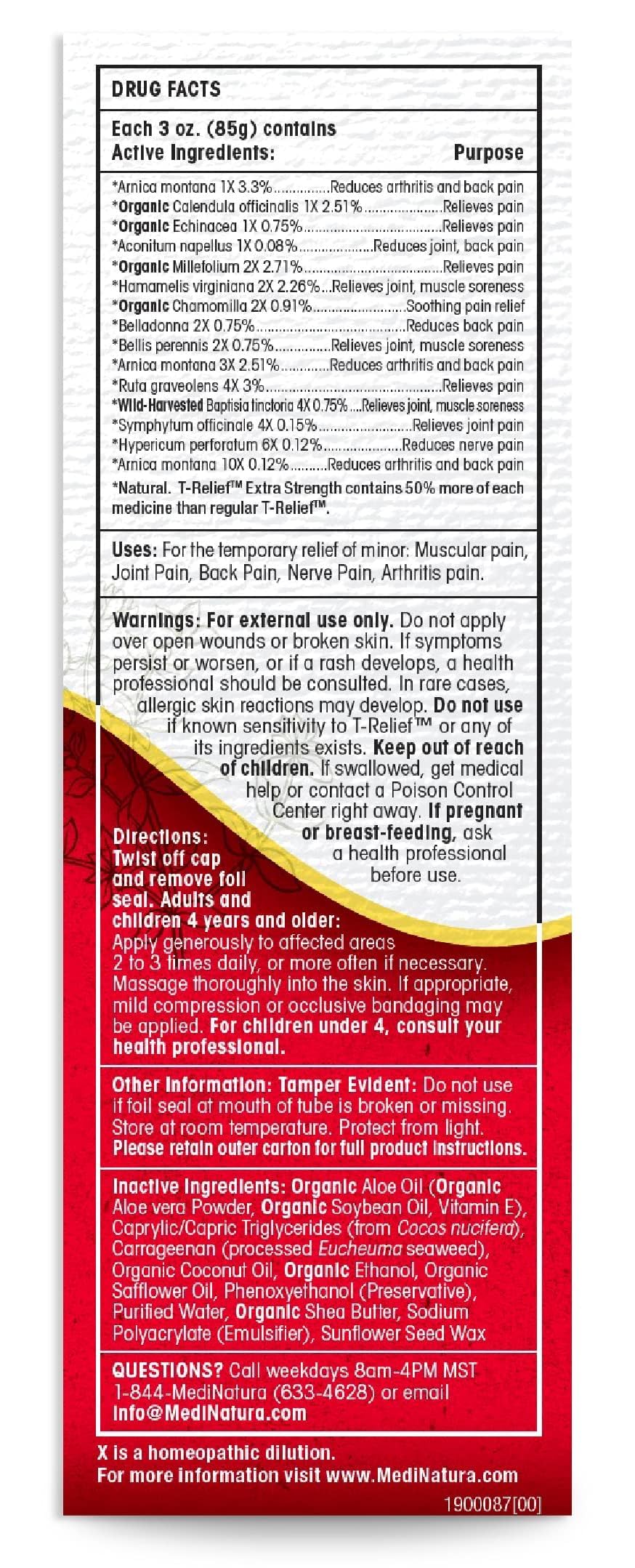 MediNatura T-Relief Extra Strength Cream Arnica +12 Natural Relieving Actives for Back Pain Joint Soreness Muscle Aches & Stiffness, Whole Body Fast Acting Relief for Women & Men - 3 oz MediNaturaAu supplements