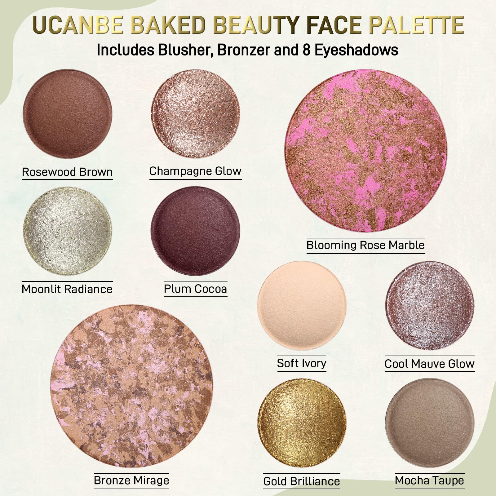 UCANBE Full Size Baked Makeup Palette Set - Include Blush, Bronzer, 8 Eyeshadows & Brushes, Pigmented All-in-One Face & Eye Compact Powder Beauty Holiday Gift Kit for Starter & Pros, Travel Friendly UCANBEAu supplements