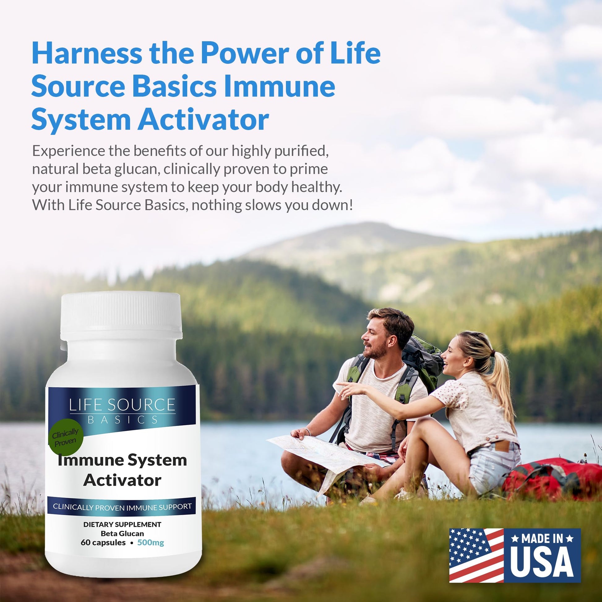 Life Source Basics Immune System Support Activator - High Purity Beta 1,3/1,6 Glucan - Immunity and Vitamin Supplement Non-GMO & Vegan Friendly for Men & Women, Gluten-Free 500 mg - 60 Capsules L LIFE SOURCE BASICSAu supplements