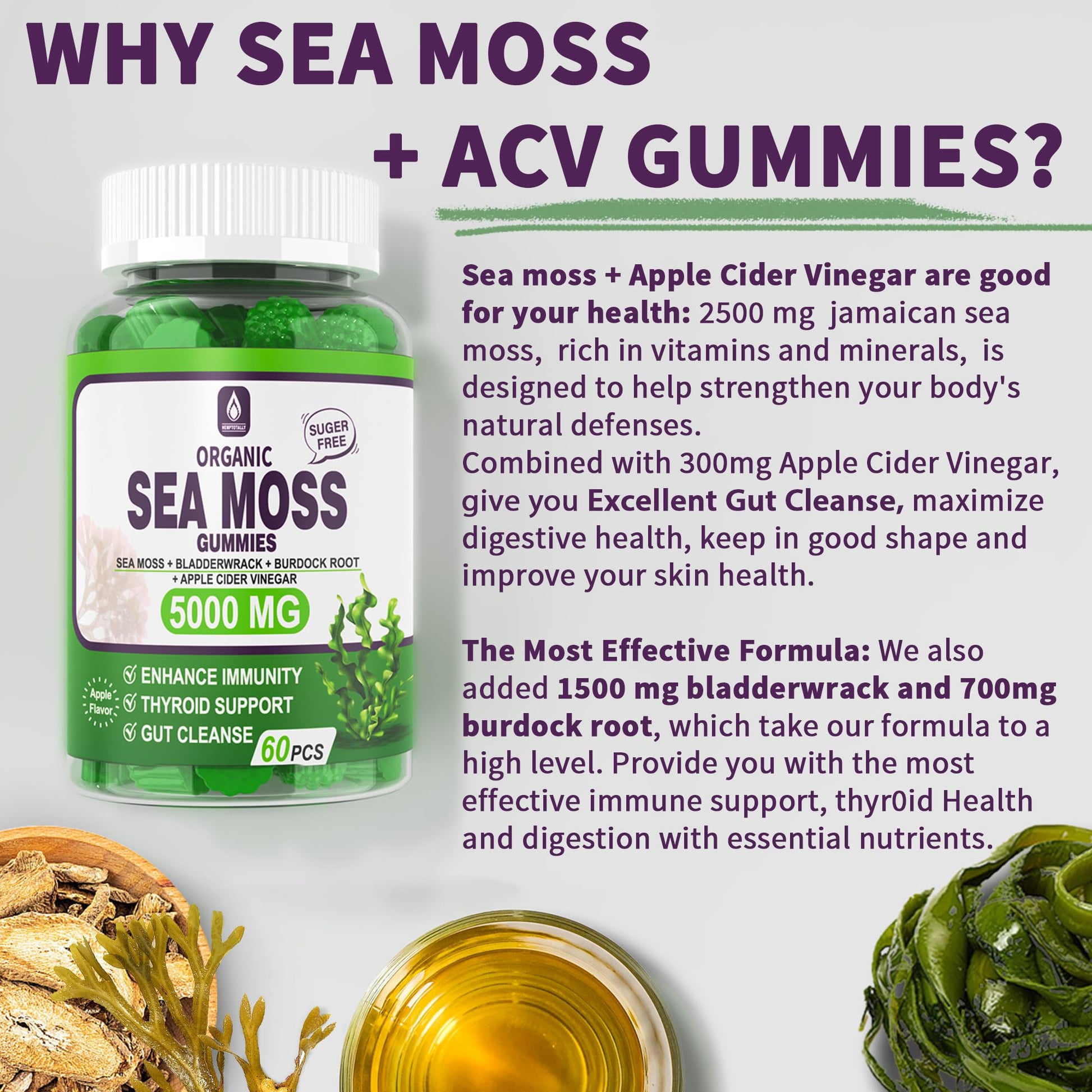 Sea Moss Supplement 5000mg, Sugar Free Sea Moss Gummies, Irish Sea Moss EnvyDealUS supplements