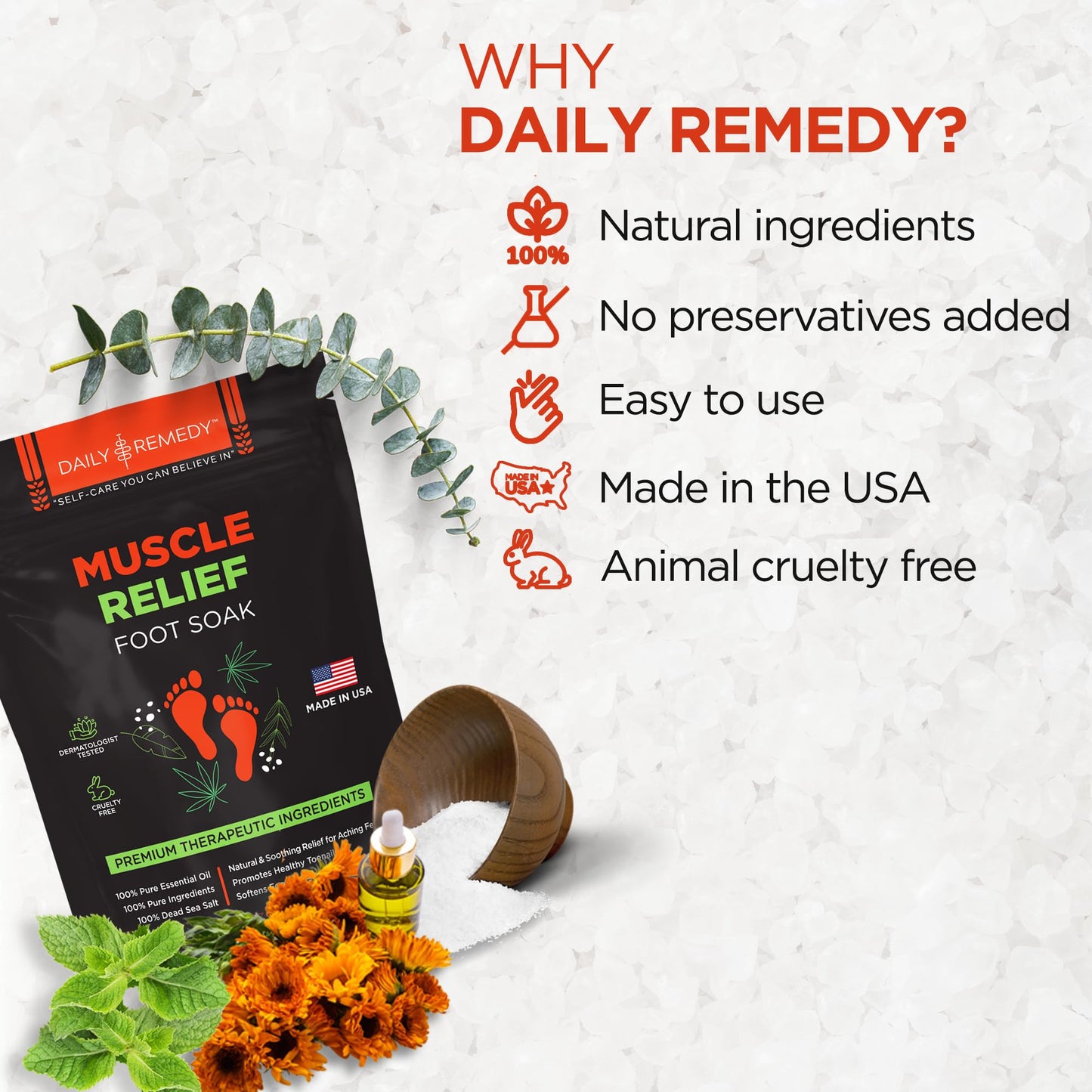 Muscle Relief Foot Soak with Epsom Salt, Made in USA, Soothe Foot Aches, Muscle Pain DAILY REMEDYUS supplements