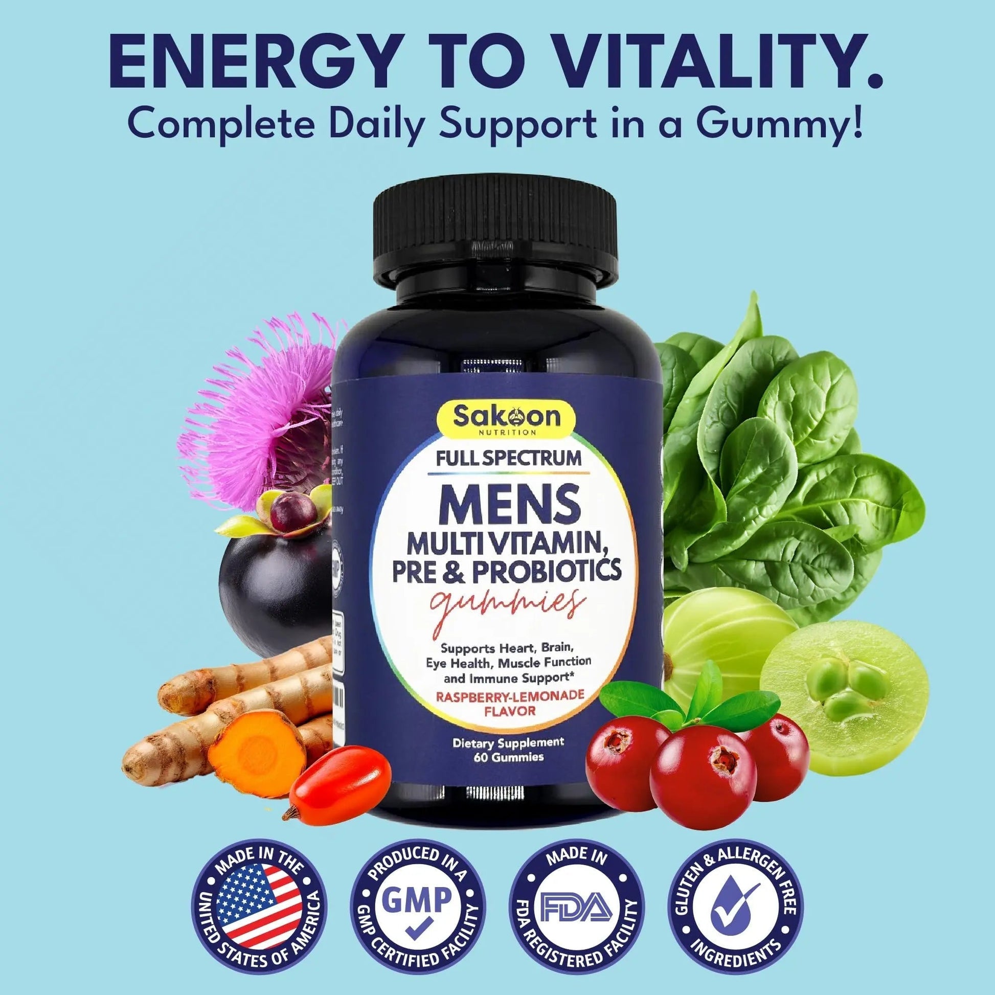 Sakoon nutrition Men's Multivitamin Gummies with Probiotics and Prebiotics, Adult Multivitamin A, C, D, E, B & More Sakoon nutritionAu supplements