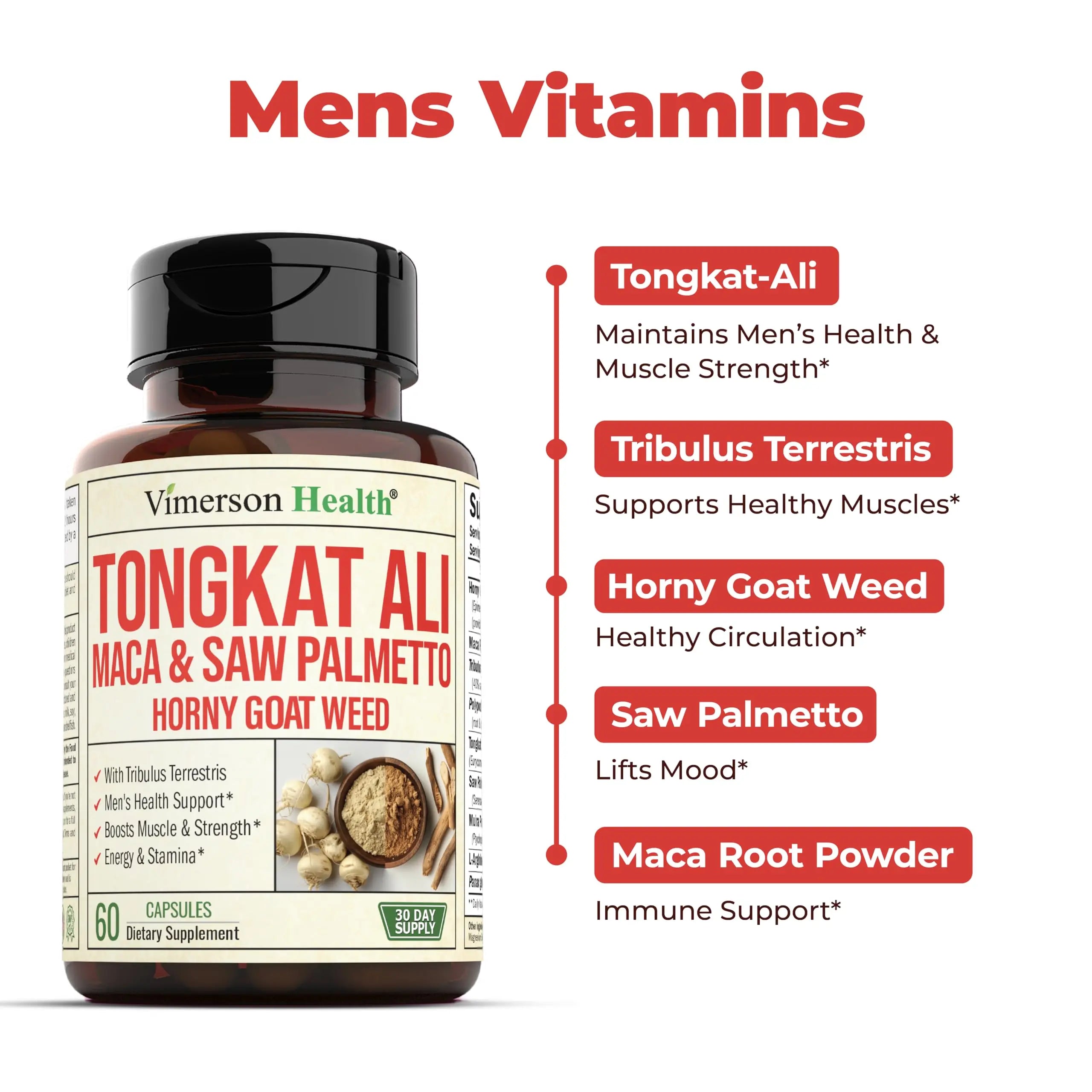 Vimerson Health Multivitamin for Men & Tongkat Ali for Men with Horny Goat Weed, Maca Root Powder, Tribulus Terrestris, Saw Palmetto Extract Vimerson HealthAu supplements
