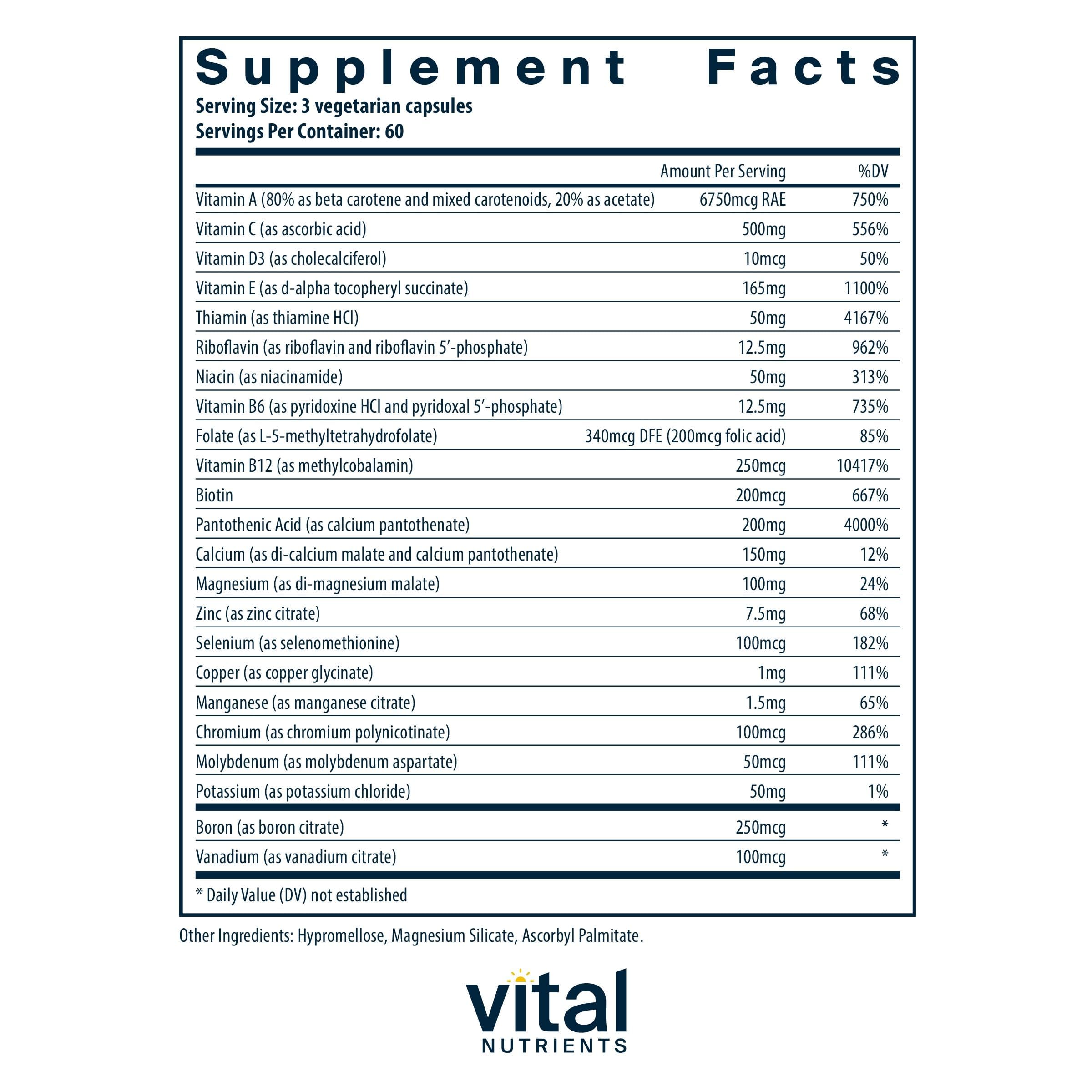 Vital Nutrients Multi-Nutrients (No Iron or Iodine) - Comprehensive Vegetarian Daily Multivitamin and Mineral Formula with Potent Antioxidants* - Gluten, Dairy, Soy Free - Non-GMO - 180 Capsules Vital NutrientsAu supplements