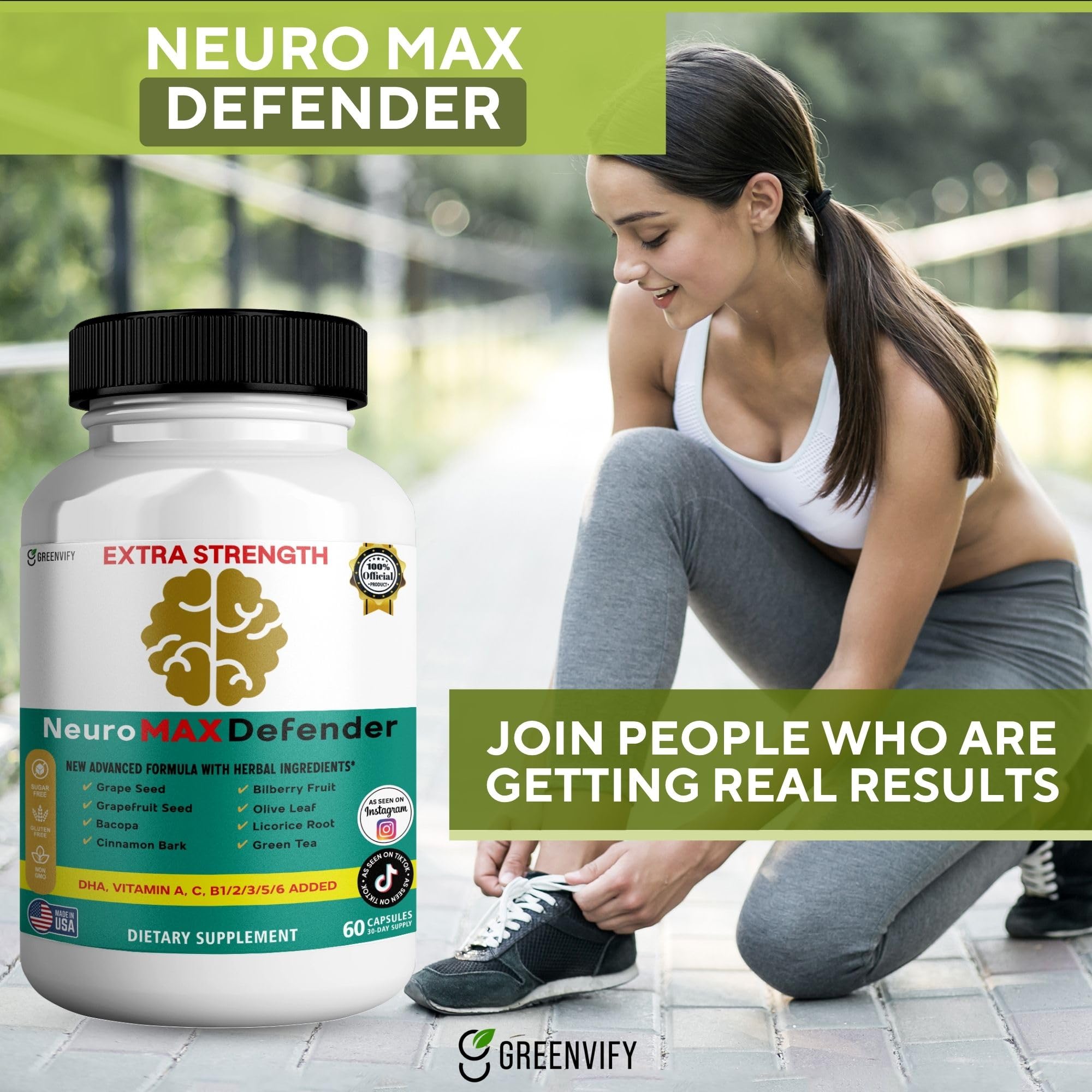 GREENVIFY NeuroMAX Defender Extra Strength Brain Support Supplement with Herbal Blend, 60 Capsules, DHA, B12, Vitamins A C D E, Selenium, 30-Day Supply (1) GREENVIFYAu supplements