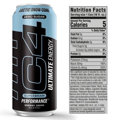 C4 Ultimate Sugar Free Energy Drink 16oz (Pack of 24) | Arctic Snow Cone | Pre Workout CellucorUS supplements