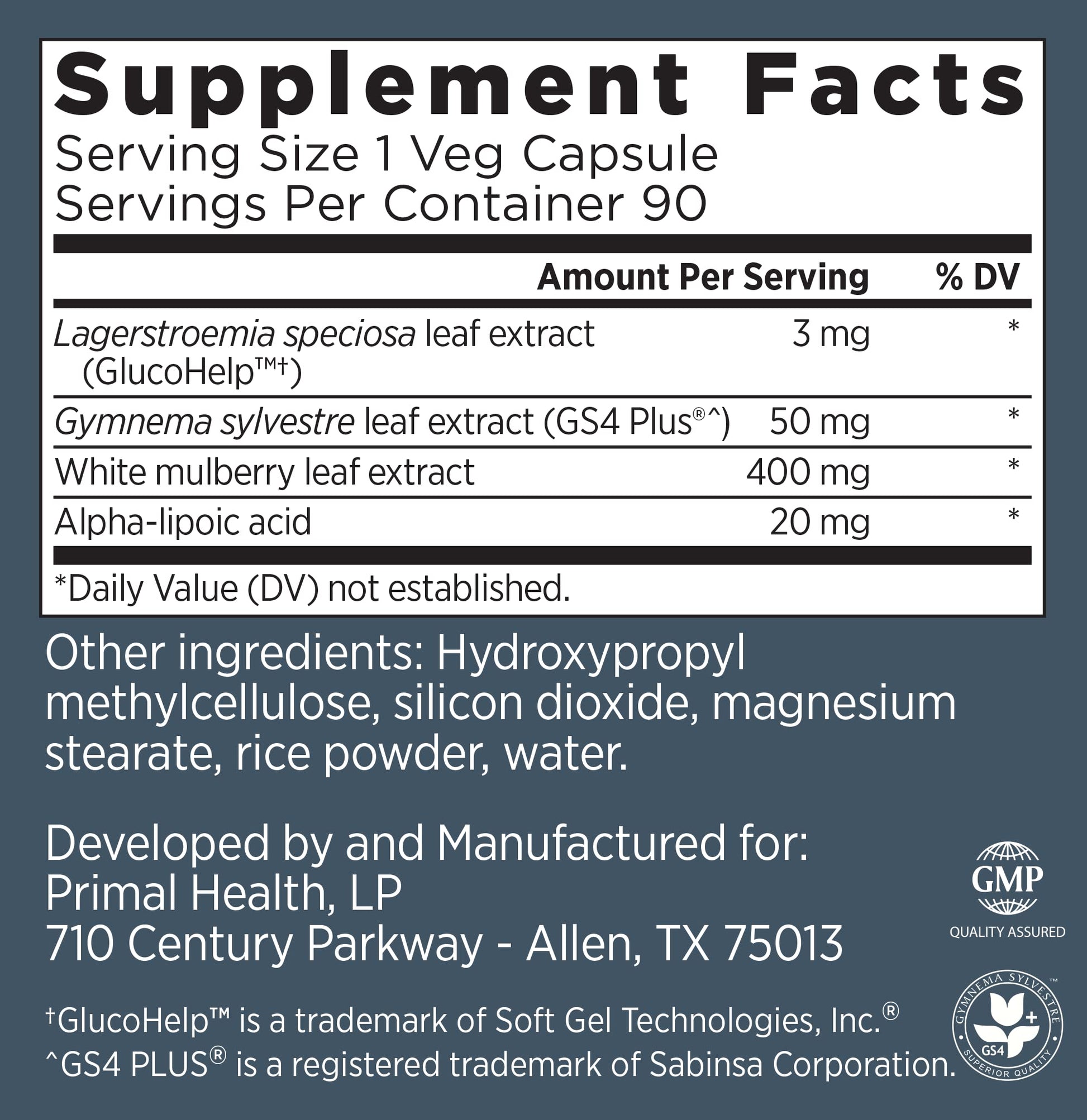 Primal Labs GlucoBurn Support Supplement with White Mulberry Leaf Extract and Alpha Lipoic Acid, 90 Veg capsules Primal LabsAu supplements
