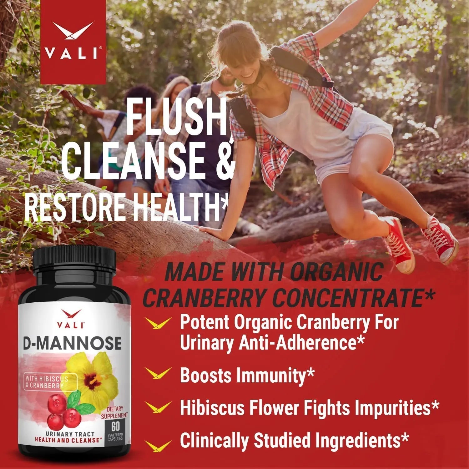 VALI D-Mannose 1000mg Urinary Tract Health Formula. Organic Cranberry Fruit Powder & Hibiscus. Healthy Bladder, Natural Cleanse, Fast Detox Flush, Herbal UT Function Support Pills. 60 Veggie Capsules VALIAu supplements