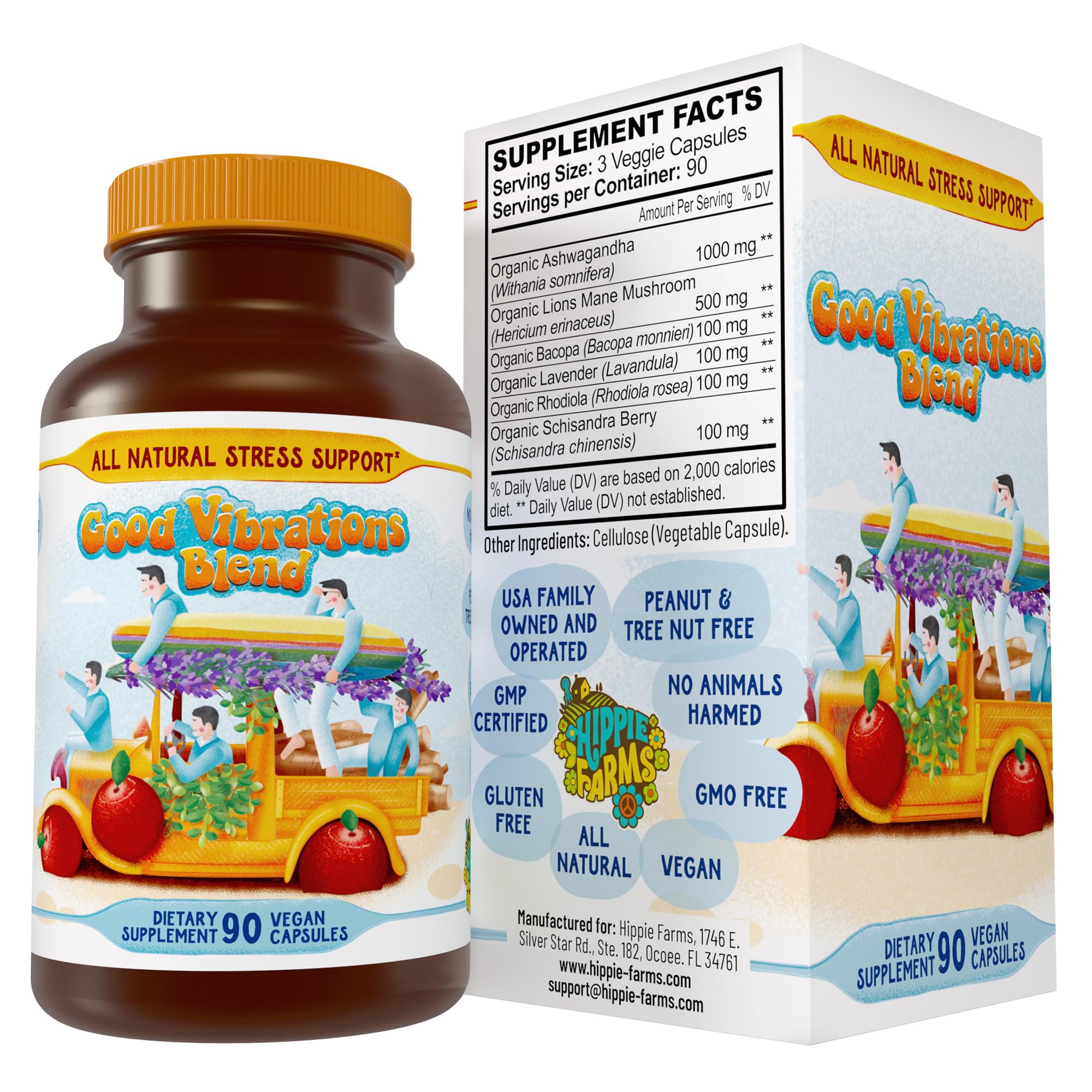 Hippie Farms Stress, Mood, Energy Support - Ashwagandha Root, Lion's Mane & More - Good Vibrations Blend Hippie FarmsAu supplements