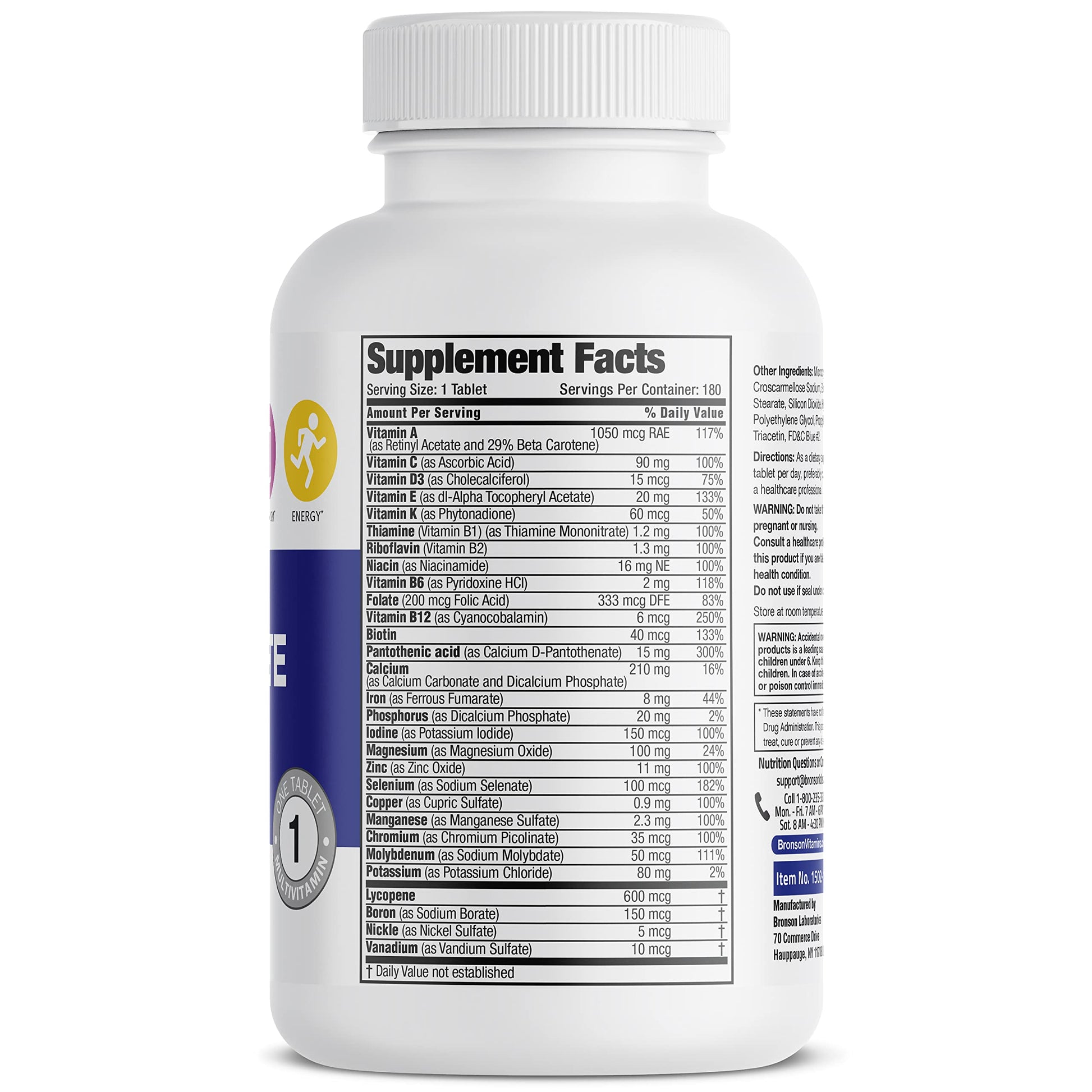 Bronson ONE Daily Men’s Complete Multivitamin Multimineral Once-Daily Multi for Active Men, 180 Tablets BronsonAu supplements