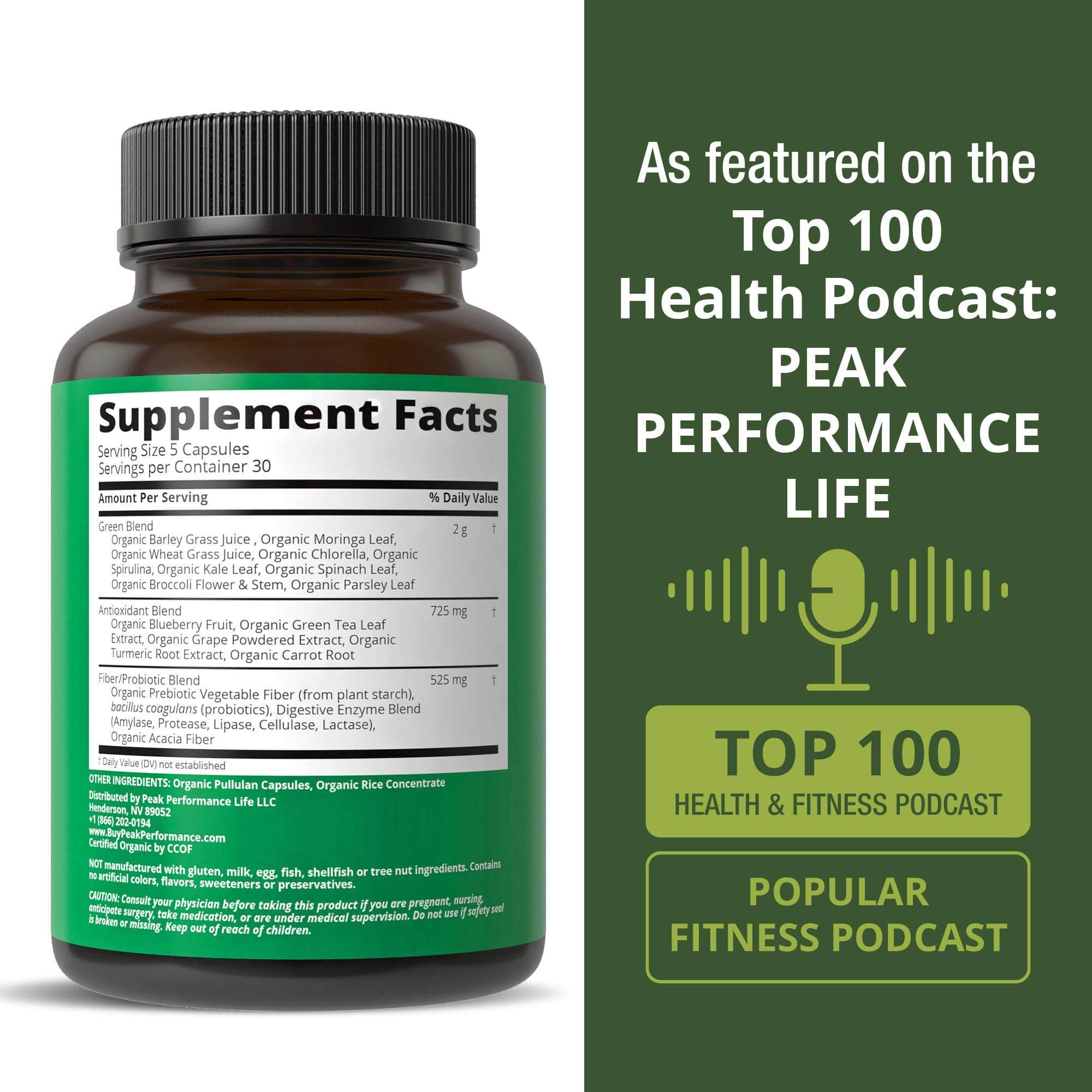 Organic Super Greens 150 Capsules - Green Juice Superfood Supplement with 25 All Natural Organic Ingredients. Max Energy and Detox Super Food Pills with Spirulina, Spinach, Kale, Turmeric, Probiotics Peak PerformanceAu supplements