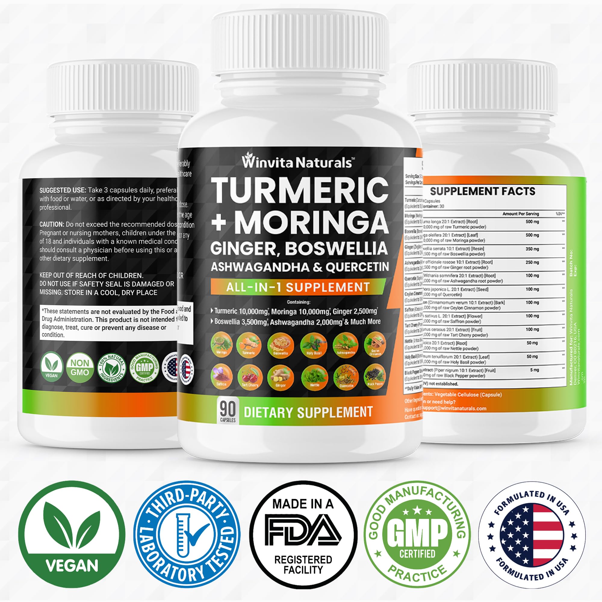 Turmeric Curcumin 10000mg Moringa 10000mg Boswellia 3500mg Ginger 2500mg Winvita NaturalsUS supplements