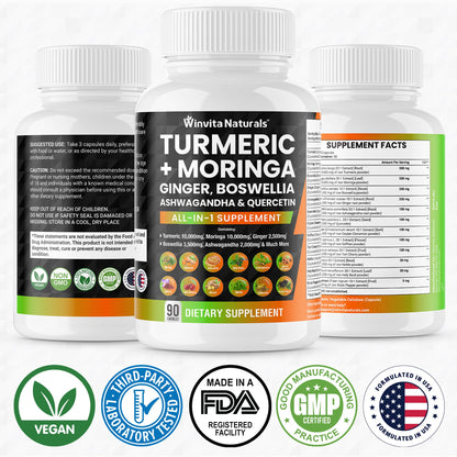 Turmeric Curcumin 10000mg Moringa 10000mg Boswellia 3500mg Ginger 2500mg Winvita NaturalsUS supplements