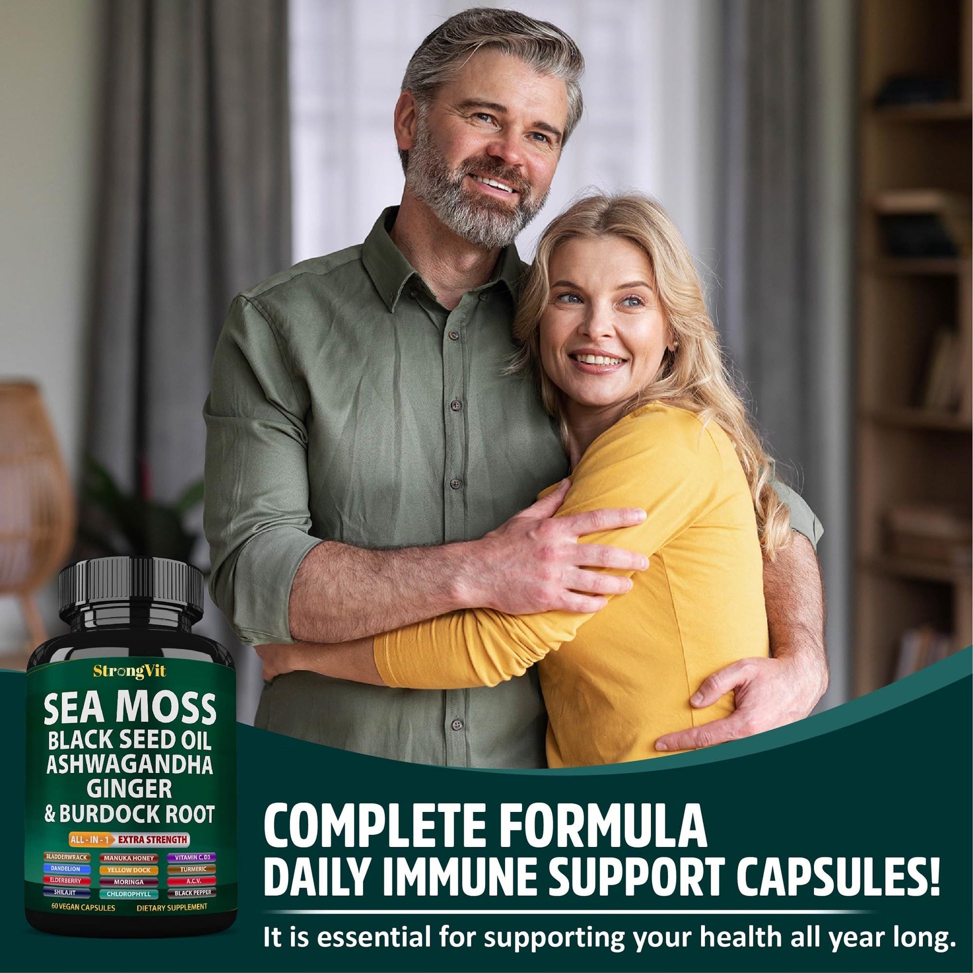 StrongVit Sea Moss Black Seed Oil Ashwagandha Ginger, Organic Sea Moss Capsules with Burdock Root, Irish Seamoss Pills with Bladderwrack, Advanced Multimineral Supplement, USA StrongVitAu supplements