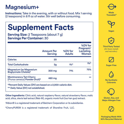 Ritual Magnesium+ Drink Mix Supplement | 2-in-1 Science-Backed Tart Cherry & Gentle on Stomach Magnesium Bisglycinate | Formulated for Mind & Muscle Relaxation | Supports Sleep & Calm | 30 Servings RitualUS supplements
