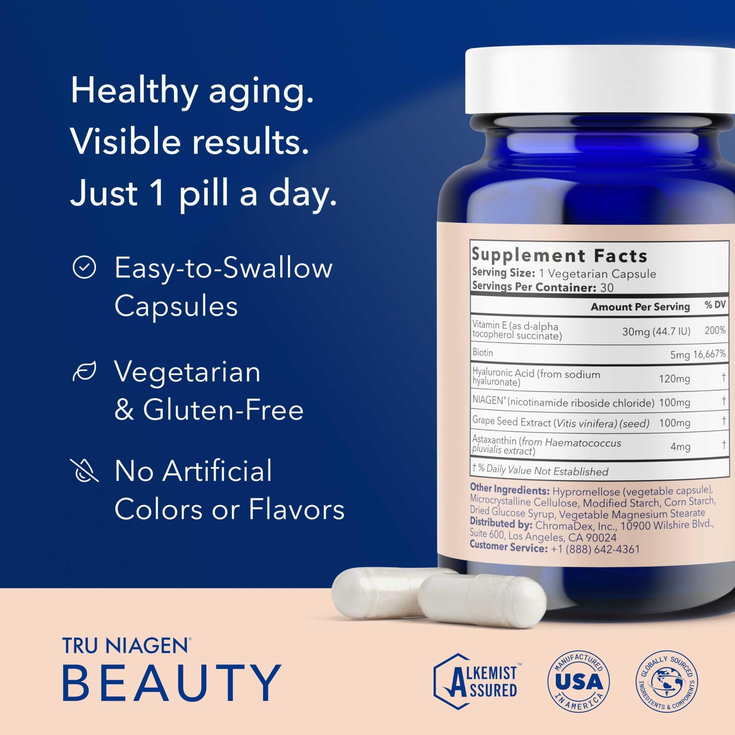 TRU NIAGEN 300mg + Beauty Bundle. A Comprehensive Bundle for Daily NAD+ Support with targeted Beauty Actives for Healthy Skin, Hair, and Nails at The Cellular Level. TRU NIAGENUS supplements