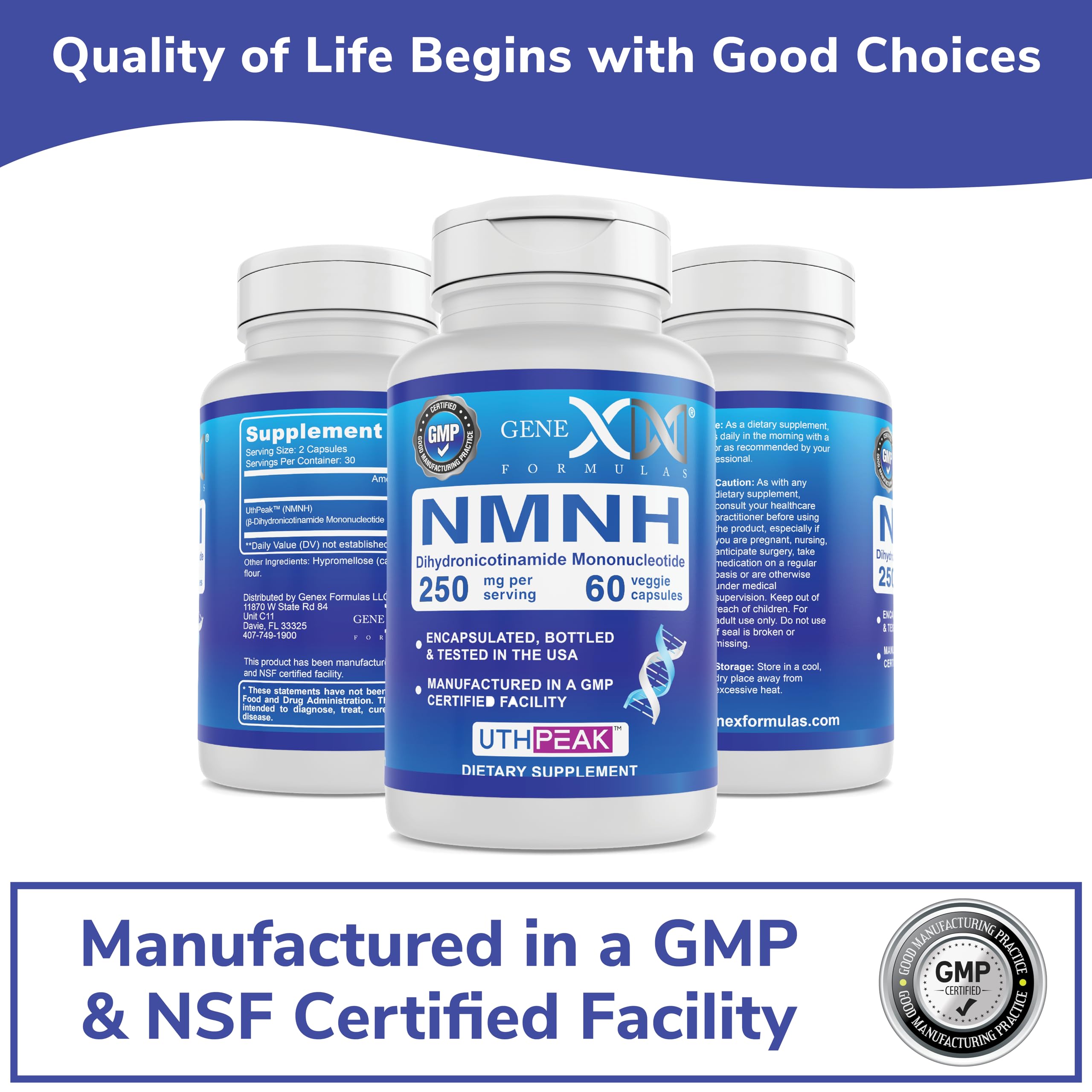 Genex Formulas 250mg NMNH (60 Capsules - 30 Servings) | Uthpeak™ NMNH (Dihydronicotinamide Mononucleotide) NAD+ Precursor for Healthy Aging - Non-GMO, Gluten-Free, Vegetarian Genex FormulasAu supplements
