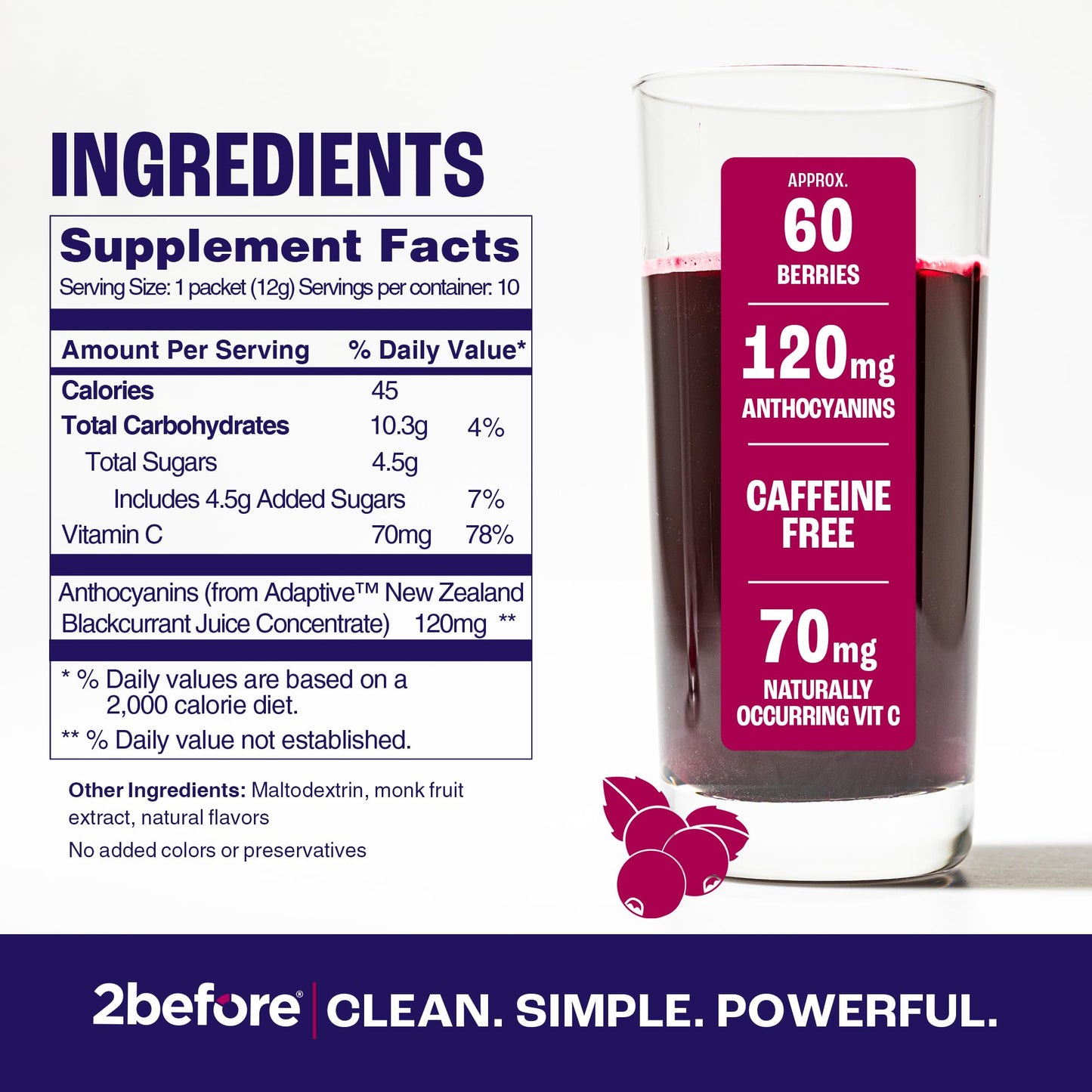 2before Blackcurrant I All Natural Vegan Pre Workout, with 120mg Caffeine I Clean Energy 2beforeUS supplements
