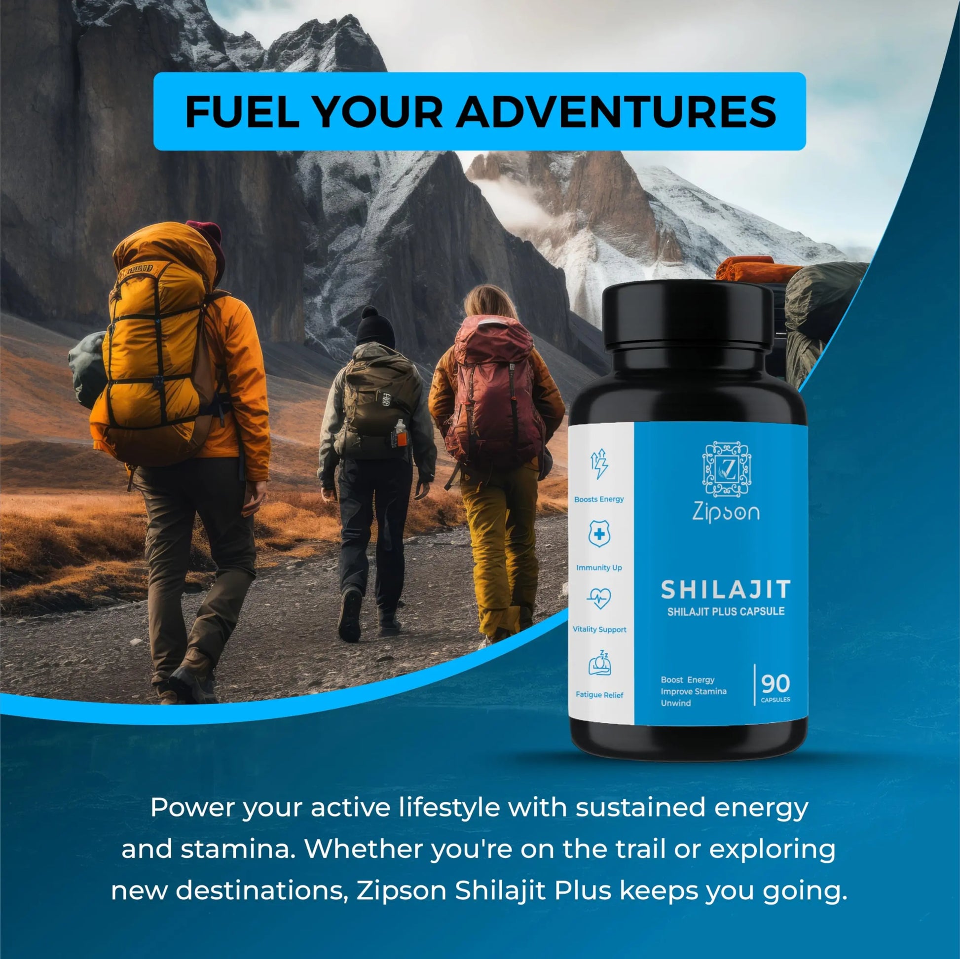 ZIPSON Shilajit for Men & Women | 90 Capsules | Himalayan Formula for Extra Power, Stamina & Immune Support | with Natural Fulvic Acid | Non-GMO | 500mg Per Serving ZIPSONnz supplements
