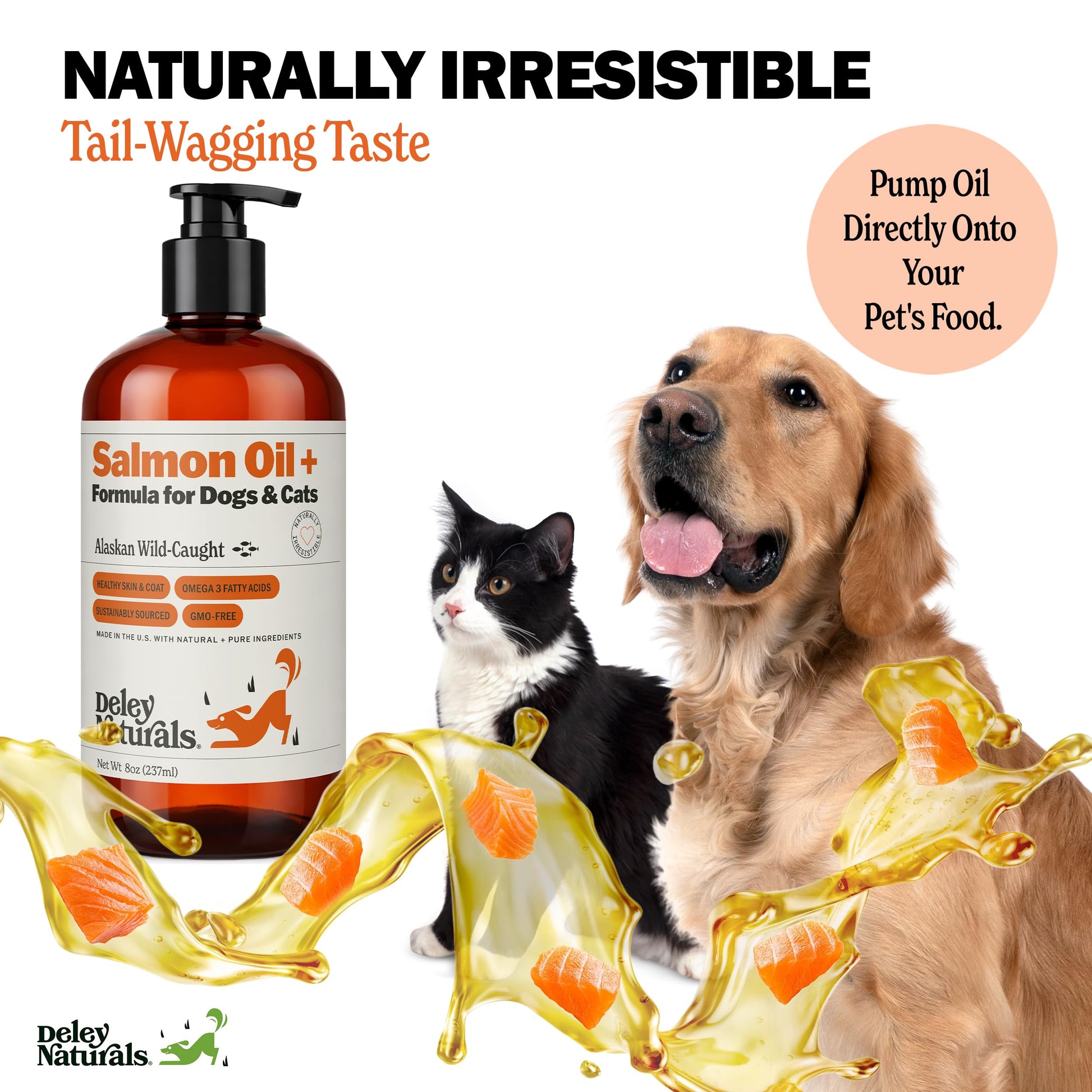 Deley Naturals Wild Alaskan Salmon Oil for Dogs & Cats - New and Improved Salmon Oil Plus Formula - Fish Oil for Dogs with Omega 3, DHA and EPA - Omega 3 for Healthy Skin and Coat - 8oz Made in USA Deley NaturalsAu supplements