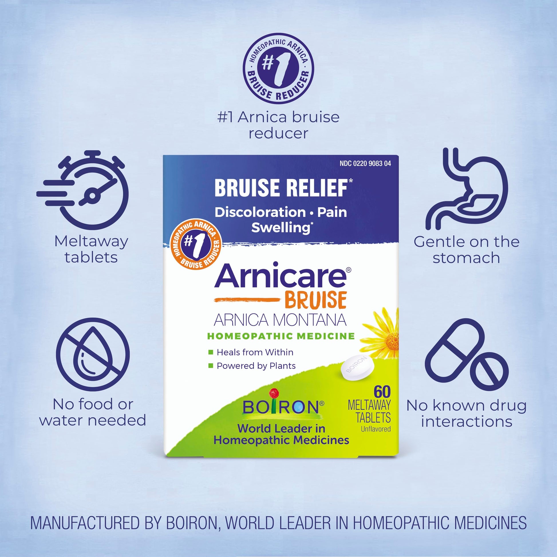 Boiron Arnicare Bruise for Relief of Pain or Swelling from Injuries, and Discoloration of Bruises - 60 Tablets BoironAu supplements