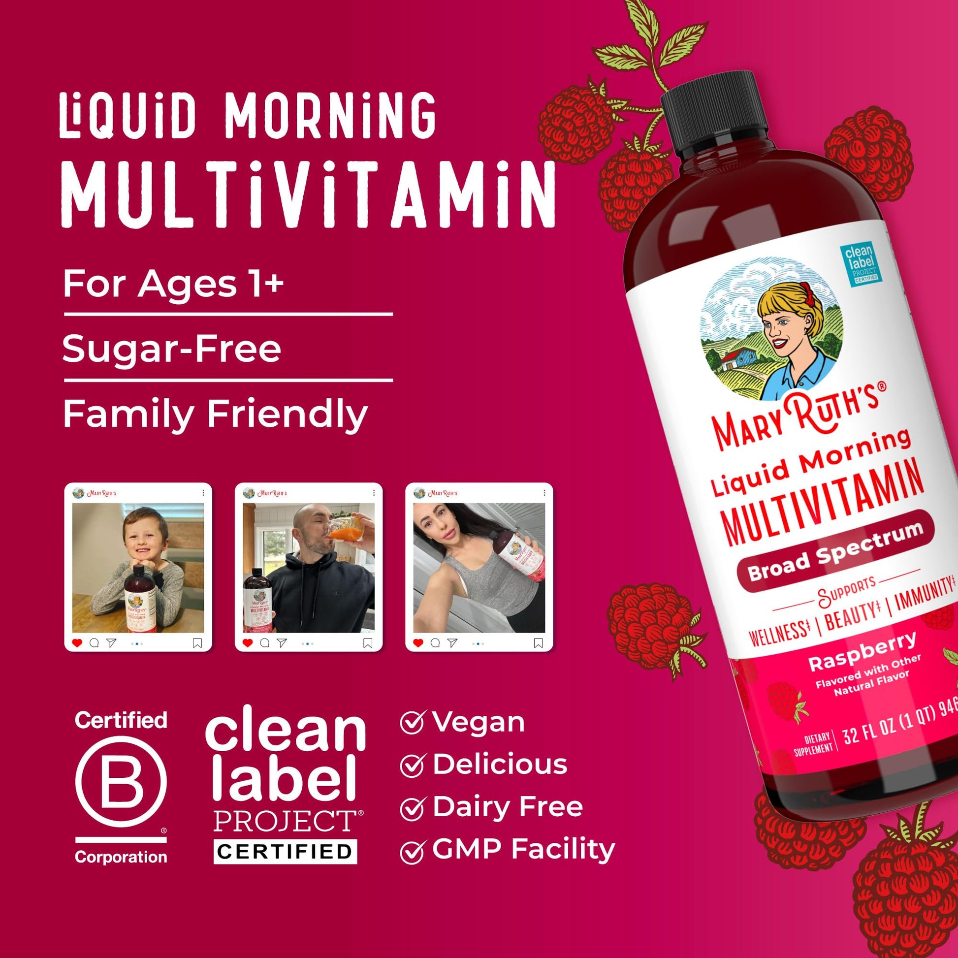 MARYRUTH'S Liquid Morning Multivitamin for Women, Men & Kids | Vitamin A C D E B6 B12 Biotin Zinc | Beauty | Vegan | Non-GMO | Gluten Free | 32 Servings MARYRUTH'SUS supplements