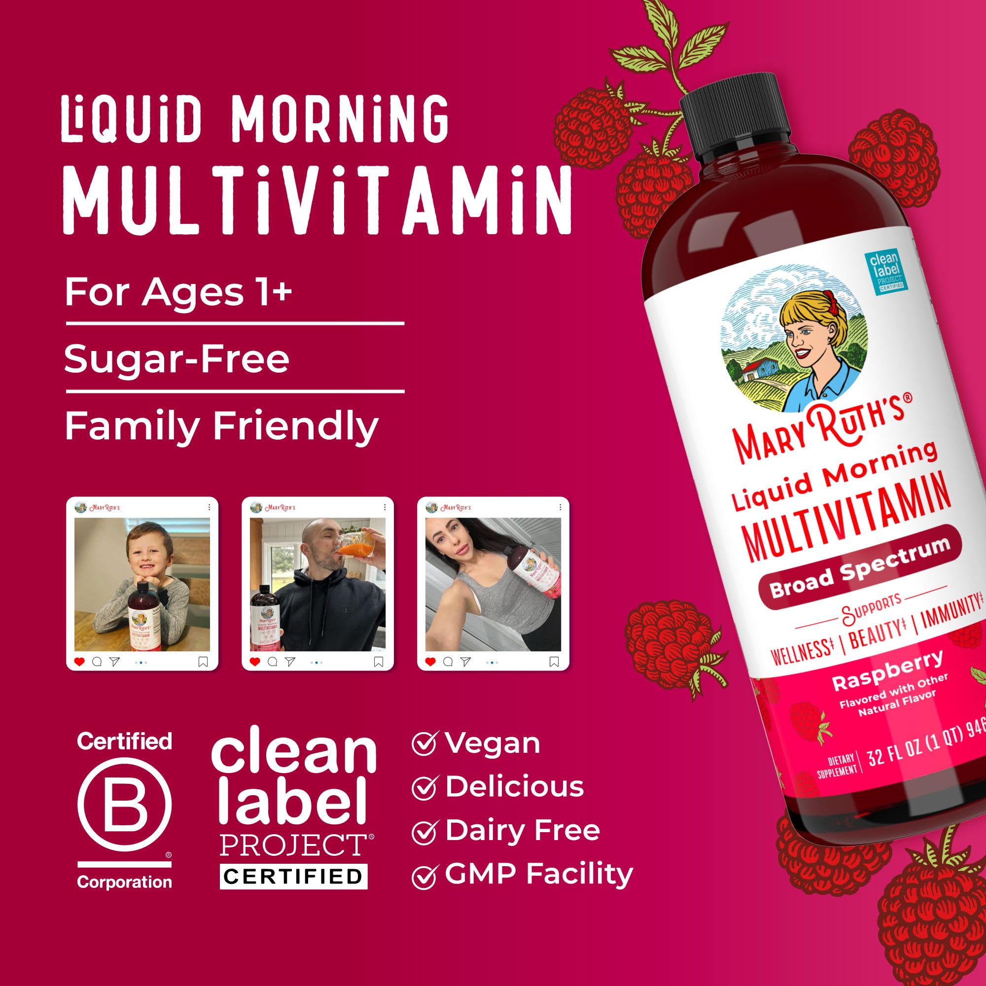 MARYRUTH'S Liquid Morning Multivitamin for Women, Men & Kids | Vitamin A C D E B6 B12 Biotin Zinc | Beauty | Vegan | Non-GMO | Gluten Free | 32 Servings MARYRUTH'SUS supplements