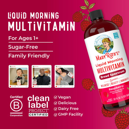 MARYRUTH'S Liquid Morning Multivitamin for Women, Men & Kids | Vitamin A C D E B6 B12 Biotin Zinc | Beauty | Vegan | Non-GMO | Gluten Free | 32 Servings MARYRUTH'SUS supplements