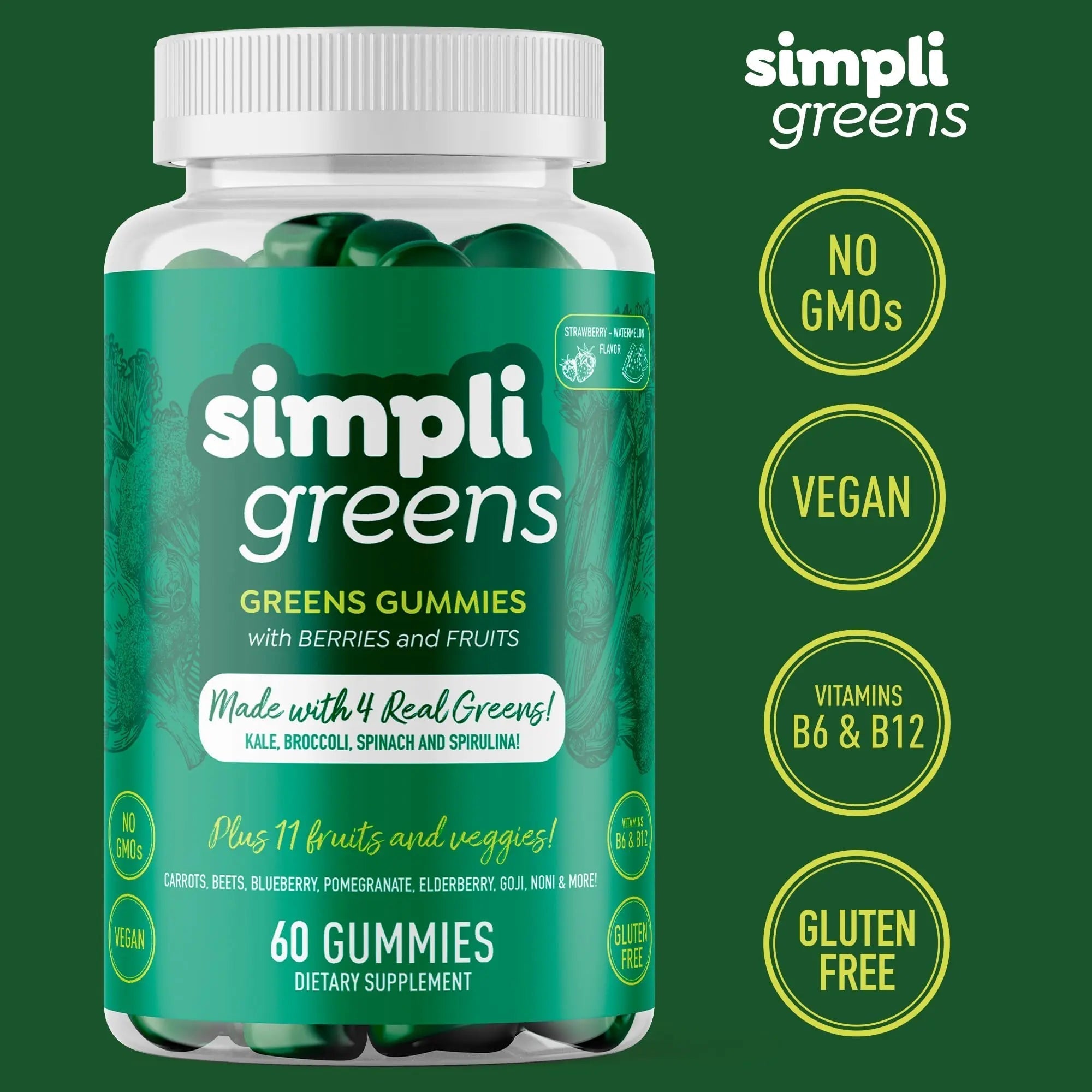 SIMPLI GREENS Vegan Superfood Gummies Supplement – 60 Count – Nutrient-Rich Gummy Vitamins – Supports Overall Wellness SIMPLI GREENSAu supplements