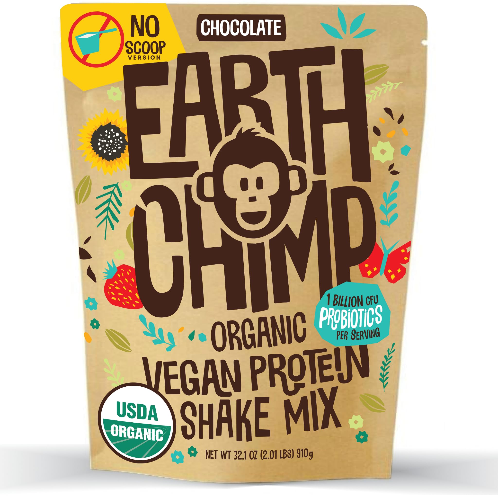 EarthChimp Organic Vegan Protein Powder - with Probiotics - Non GMO, Dairy Free EarthChimpUS supplements