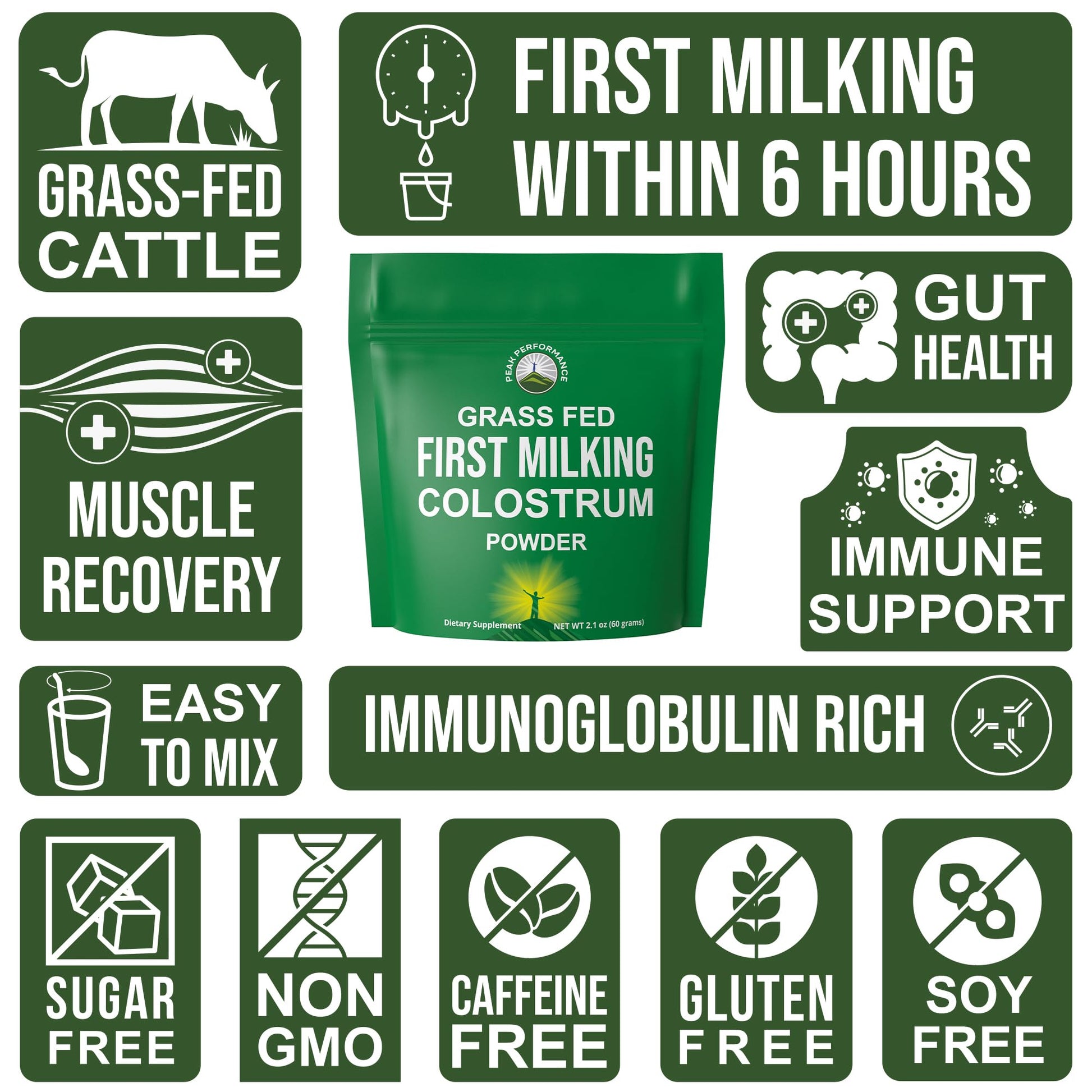 First Milking Colostrum Powder from Grass Fed USA Cows Milked Within 6 Hours of Giving Birth to Get the Most Bioactive Nutrients. High Immunoglobulin Non-GMO Bovine Colostrum Supplement for Humans Peak PerformanceAu supplements