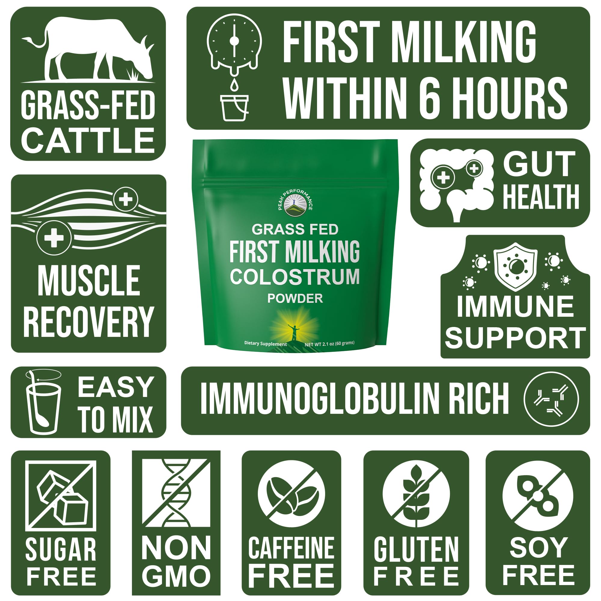 First Milking Colostrum Powder from Grass Fed USA Cows Milked Within 6 Hours of Giving Birth to Get the Most Bioactive Nutrients. High Immunoglobulin Non-GMO Bovine Colostrum Supplement for Humans Peak PerformanceAu supplements