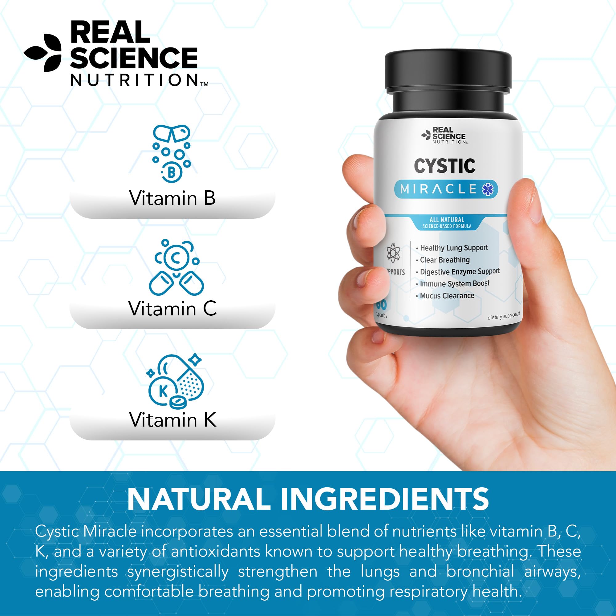 Real Science Cystic Miracle - Lung Support Supplement for Breathing Support and Mucus Clearance – with Vinitrox & GABA to Help Clear Lungs and Aid Respiratory Health, Made in USA, 60 Caps Real Science NutritionAu supplements