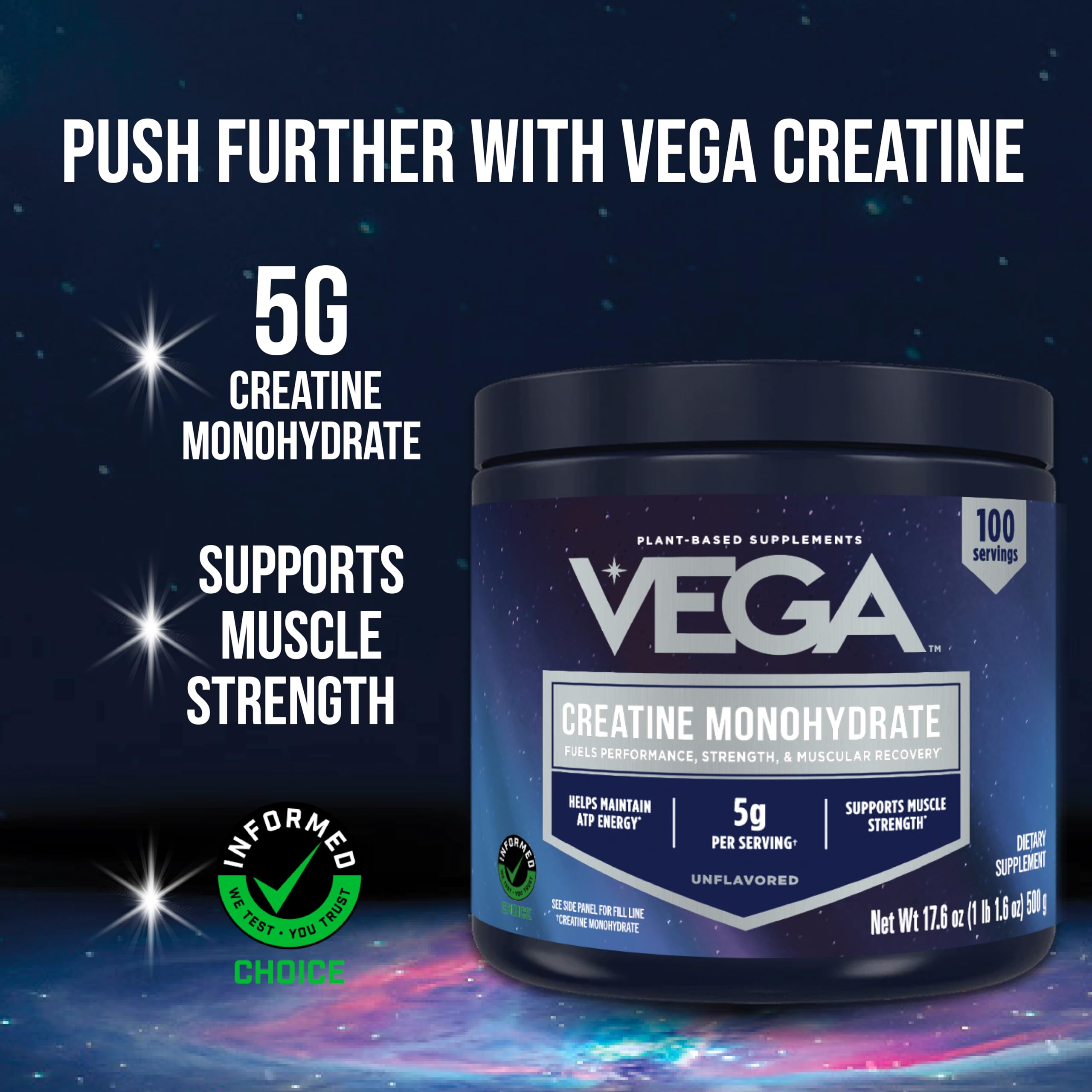 Vega Creatine Monohydrate Micronized Powder, Pure Unflavored, 100 Servings, 5000mg Per Serving, 17.6 oz VegaAu supplements