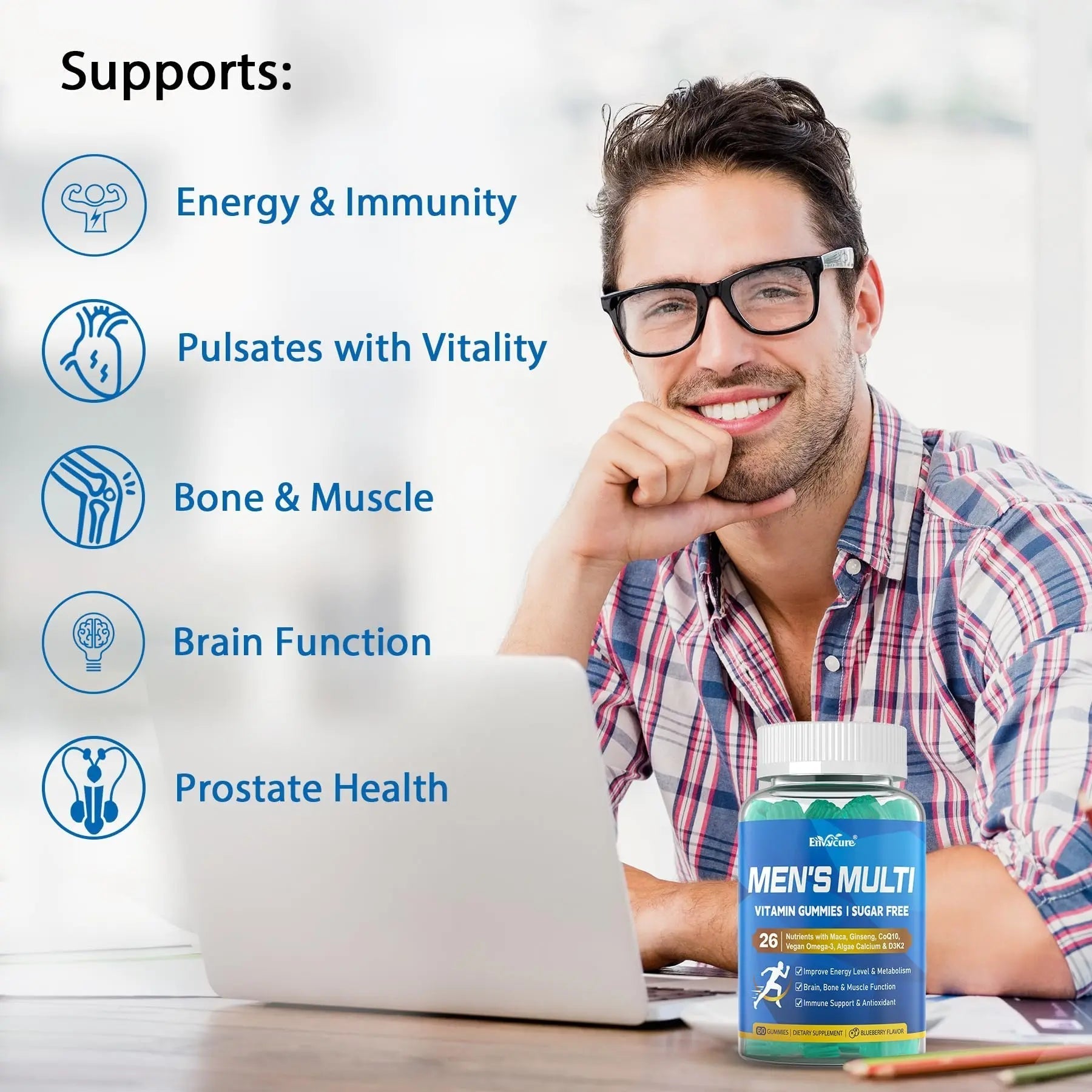 Methylated Multivitamin for Men Gummies, Vegan Omega 3, CoQ10, Zinc, Vitamin A C D3 K2 E B Complex, Calcium, Magnesium, Lycopene EnvyCureAu supplements