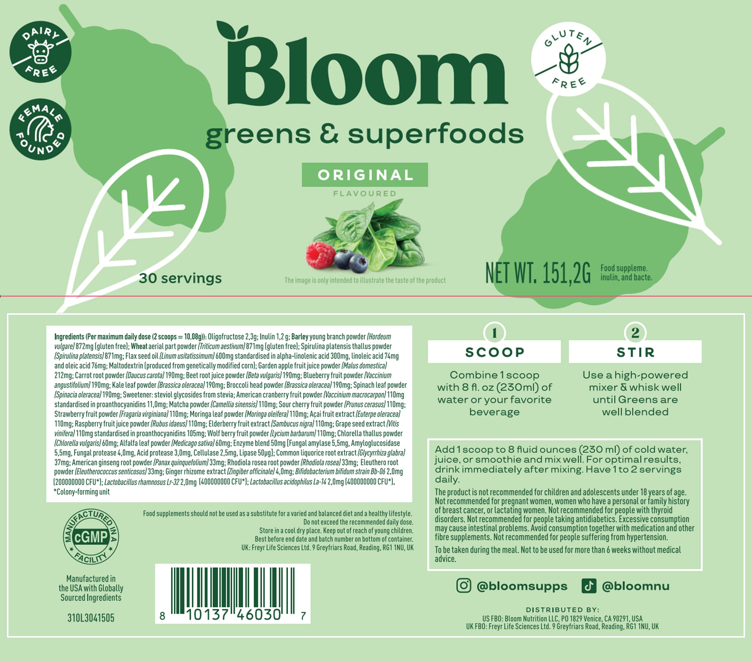Bloom Nutrition Greens and Superfoods Powder for Digestive Health, Greens Powder Bloom NutritionUS supplements