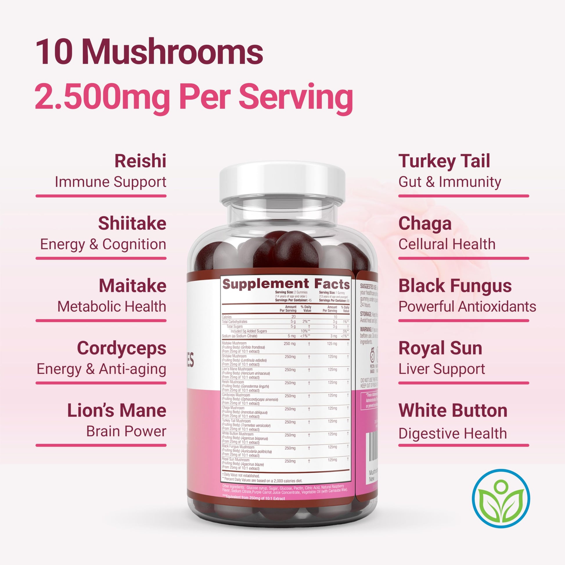 World's First Mushroom Complex Gummies with Lions Mane, Immune Support & Stress Relief, Nootropic Mushroom Supplement for Adults & Children (90 Chews 2500mg/serving) Purify LifeAu supplements