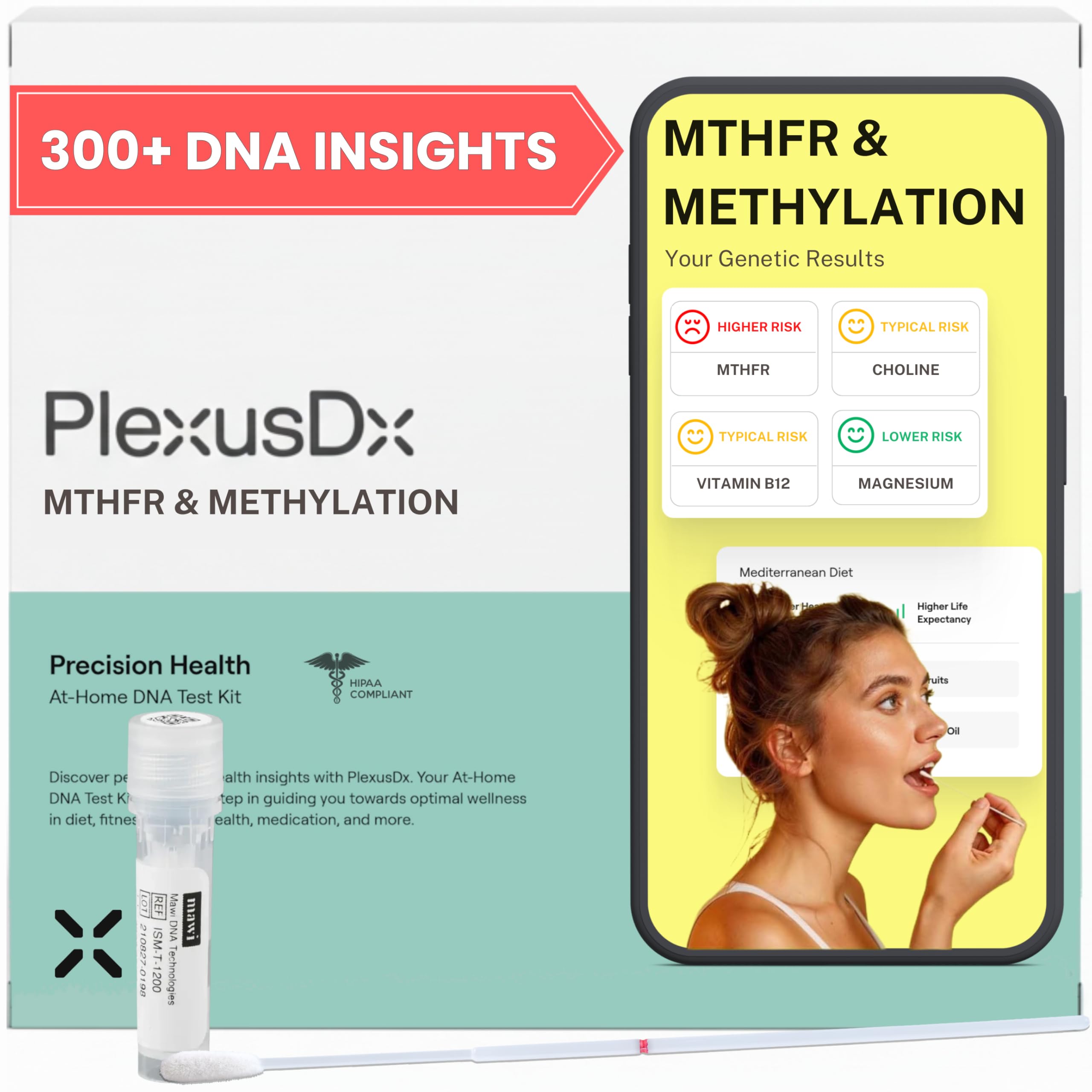 Genetic Methylation Test Kit & MTHFR Testing Kit | 300+ DNA Reports Including MTHFR Gene Variants, COMT, BHMT, AHCY and Folate | Custom Supplement & Meal Plan Recommendations with 10,000 Recipes PlexusDXAu supplements
