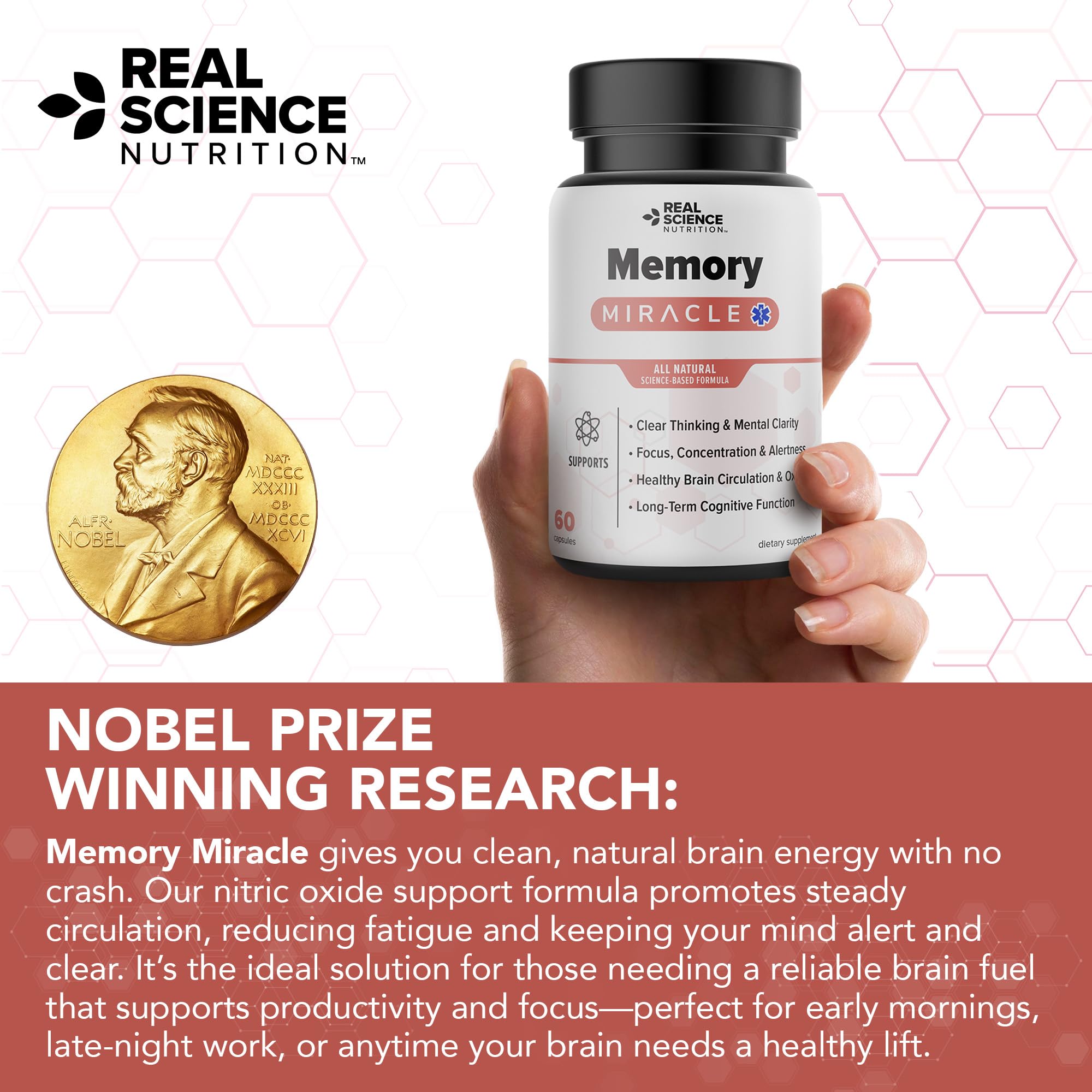 Real Science Nutrition Offers Memory Miracle – Brain and Memory Support Supplement for Focus, Mental Clarity & Brain Health – Nootropic Brain Booster with Nitric Oxide – 60 Capsules Real Science NutritionAu supplements