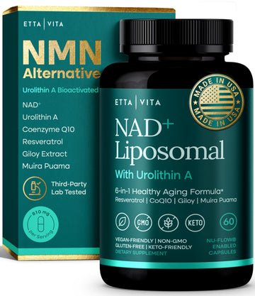 Liposomal NAD+ Supplement - Resveratrol, Urolithin A, CoQ10 & Muira Puama (Made in USA) NAD Supplement for Natural Energy, Brain Fog, Digestion, Detox, Gut Health, Microbiome, NR NMN Replacement Etta VitaAu supplements