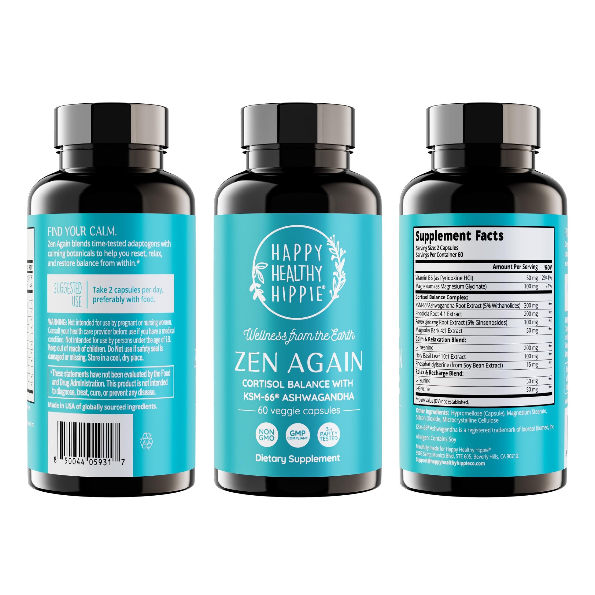Zen Again Cortisol Manager with Ashwagandha KSM-66® | Cortisol Supplements for Women | 11-in-1 Complex | Natural Stress Support Supplement with L-Theanine, Rhodiola & Magnesium | Vegan, 60 Ct Happy Healthy HippieAu supplements